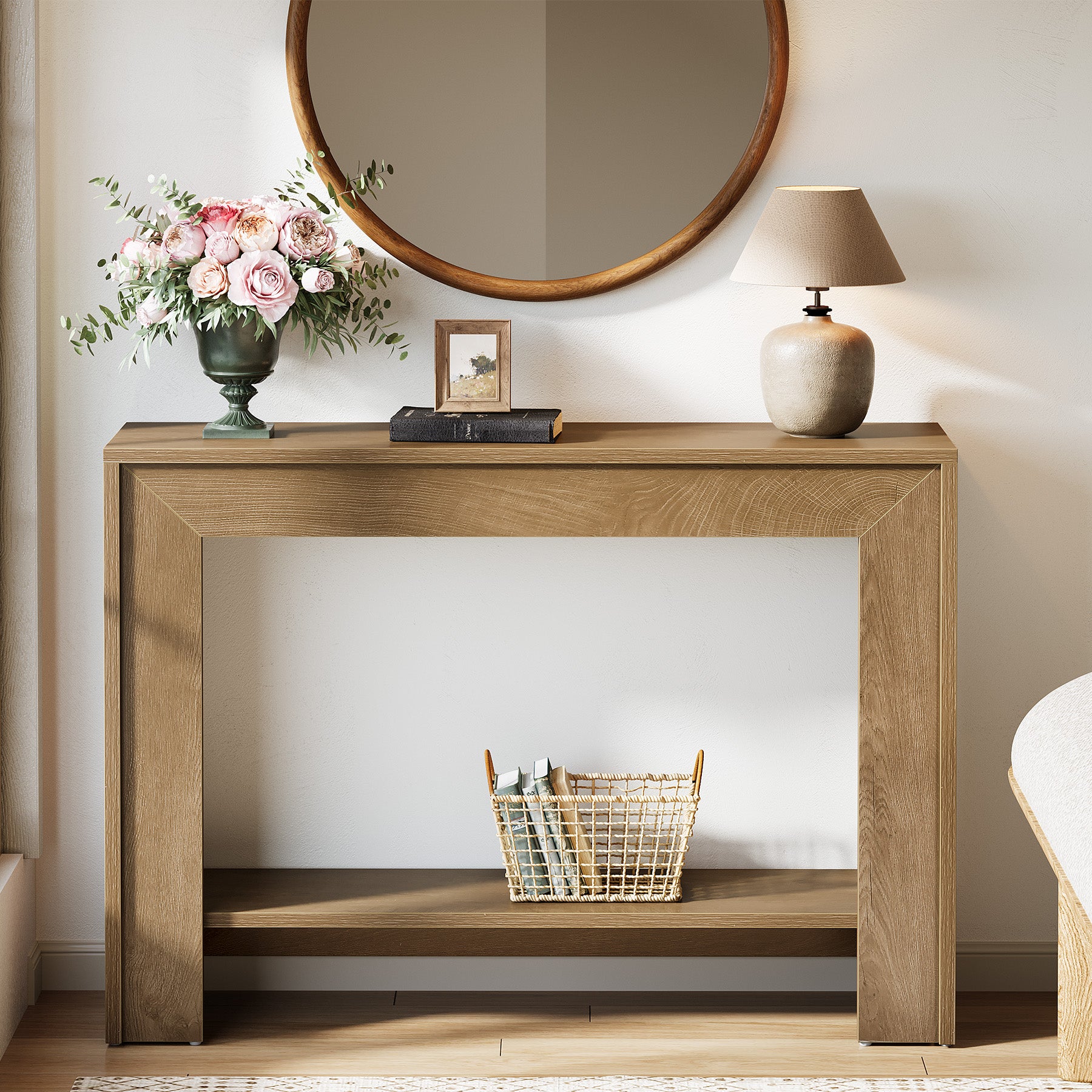 Tribesigns 41.3-Inch Farmhouse Console Table with 2-Tier Open Storage, Narrow Entryway Sofa Table for Living Room Hallway and Foyer