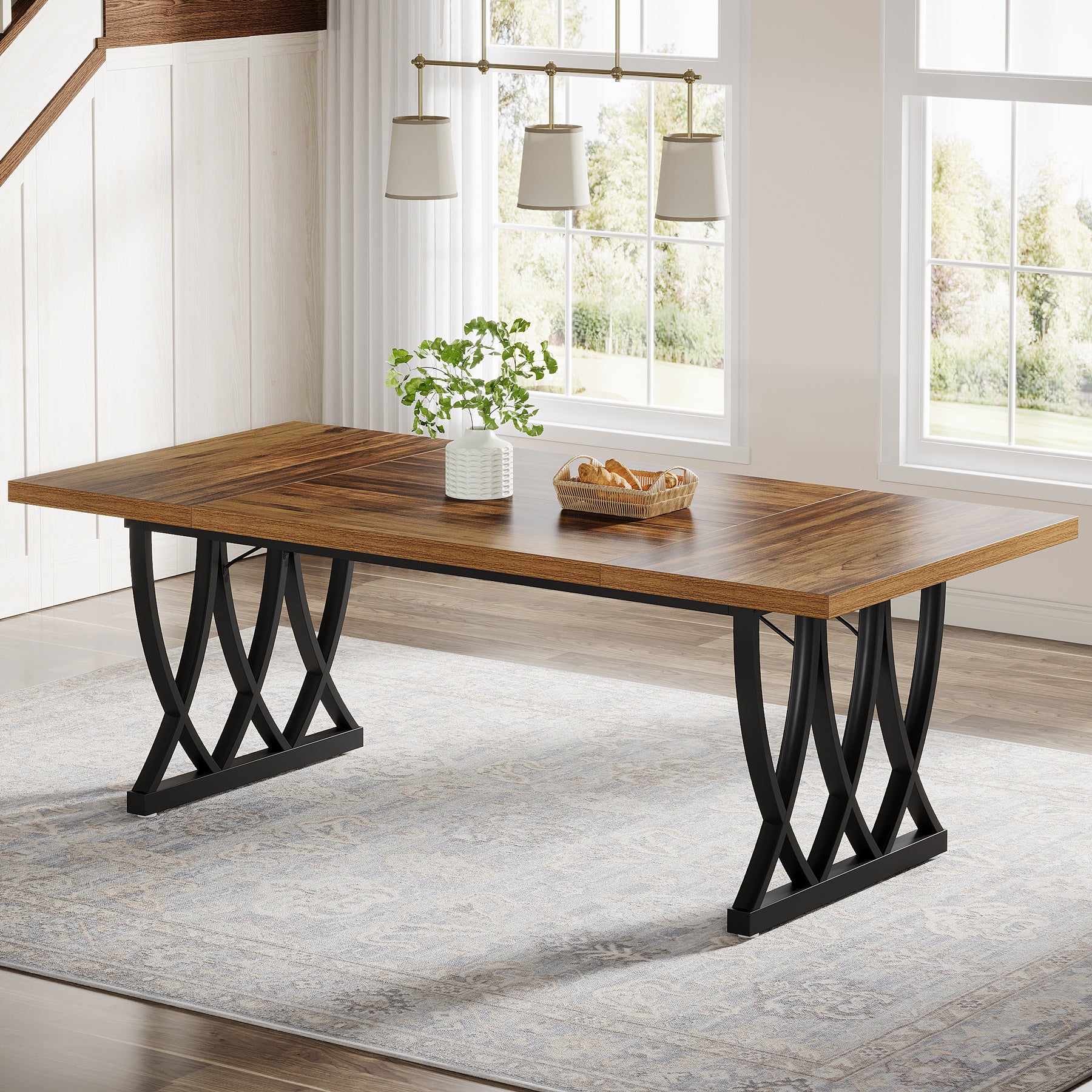 Tribesigns 70.86-Inch Dining Table for 6-8 People, Rectangular Kitchen Table with Heavy Duty Metal Frame for Dining Room and Kitchen