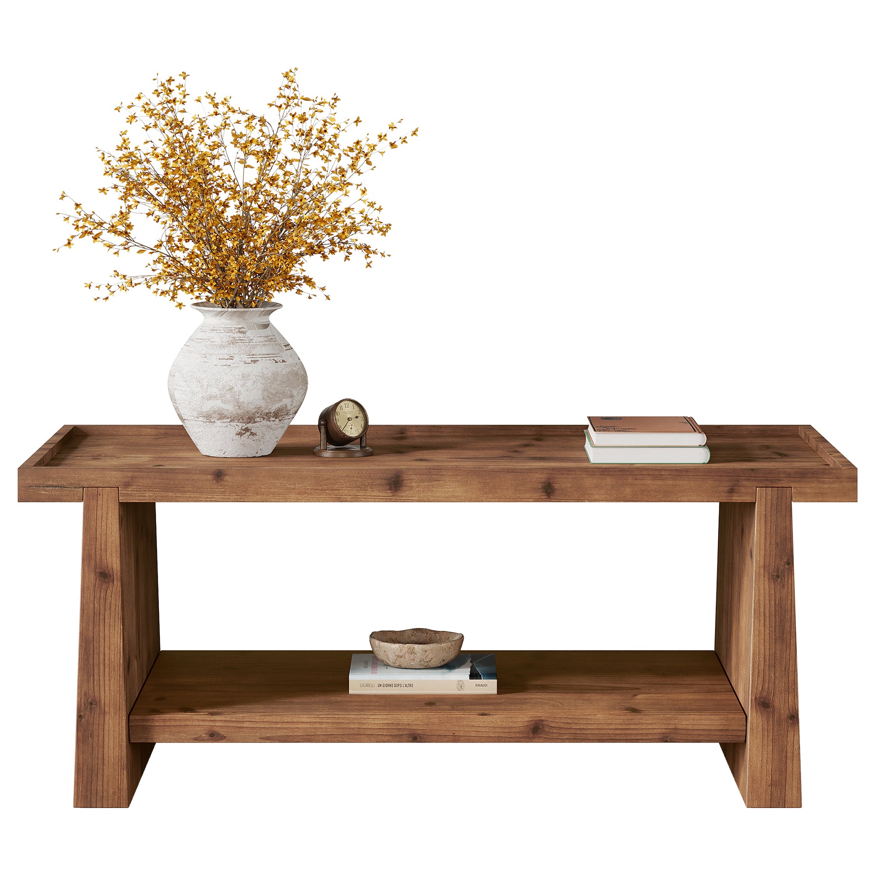47.24"  Solid Wood Coffee Table with Raised Edge, Rustic Farmhouse 2 Tier Center Table