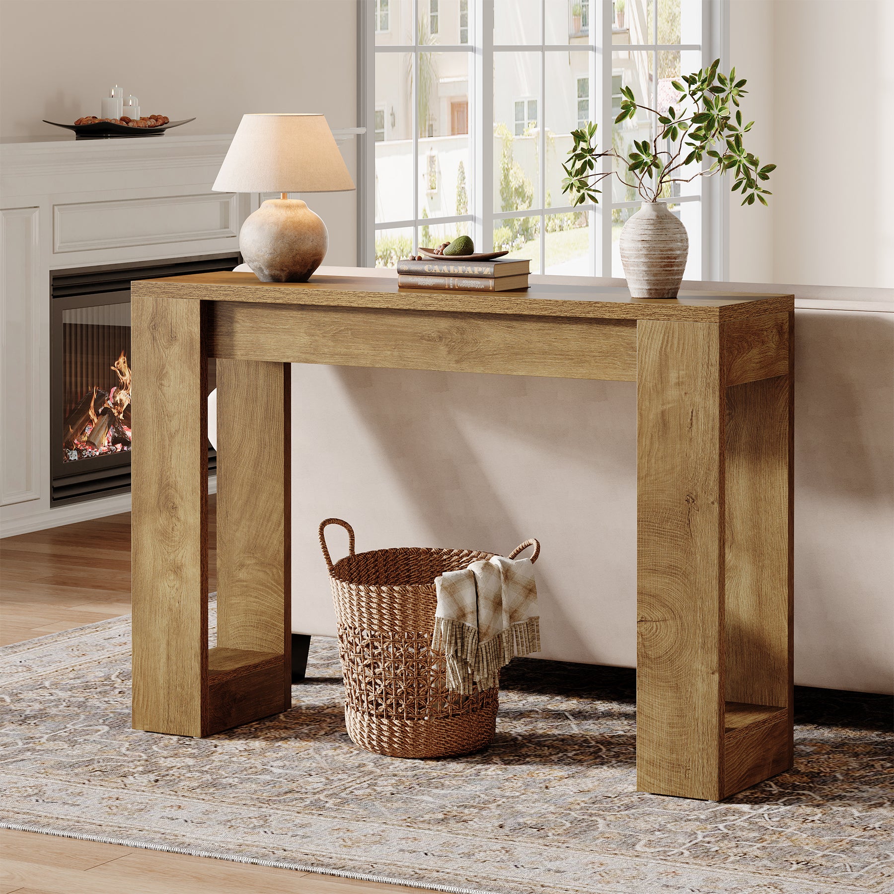 Tribesigns 41.3-Inch Wood Console Table for Entryway, Modern Sofa Table with Double Wooden Base