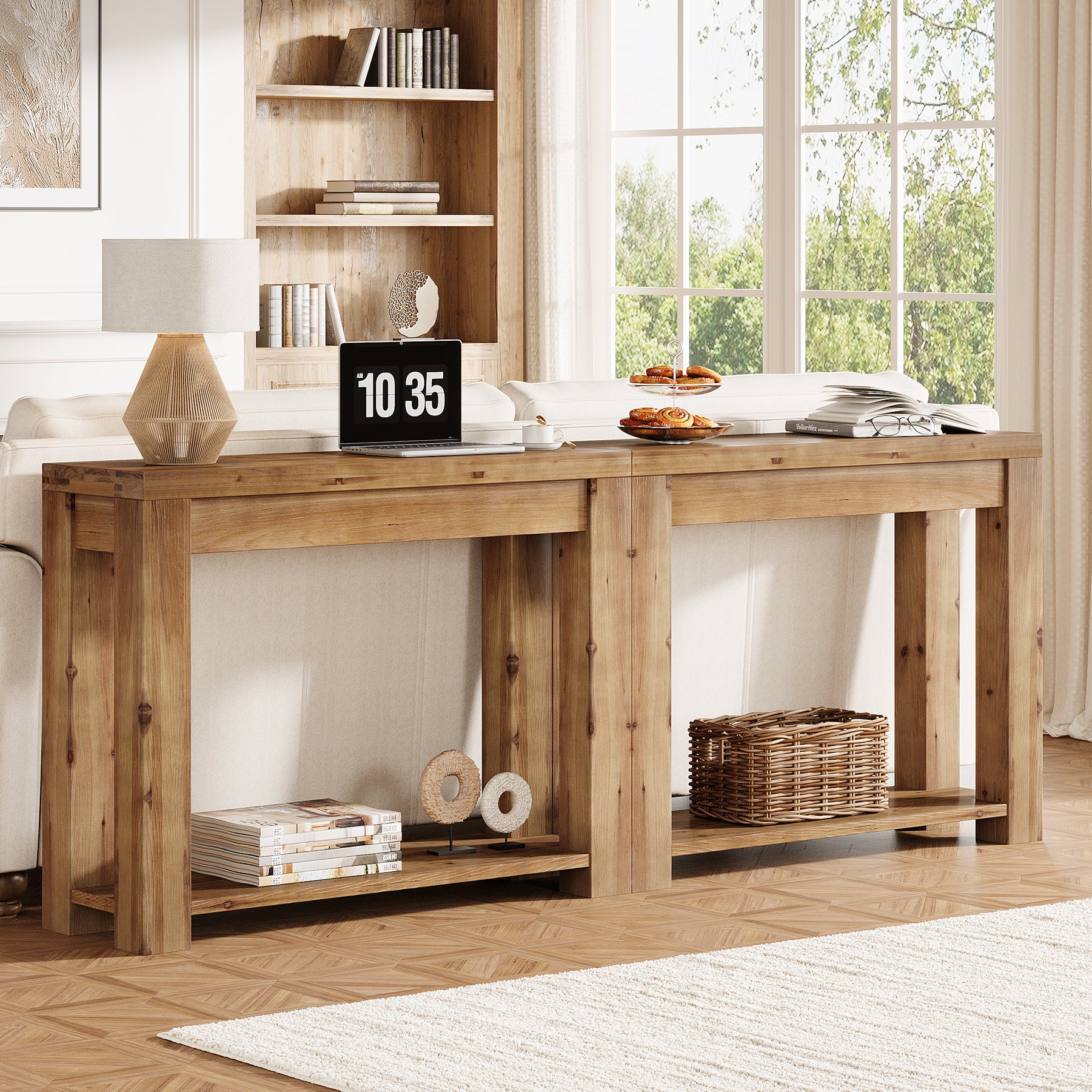 43.3-Inch Solid Wood Console Table, Narrow Farmhouse Sofa Table for Entryway Living Room