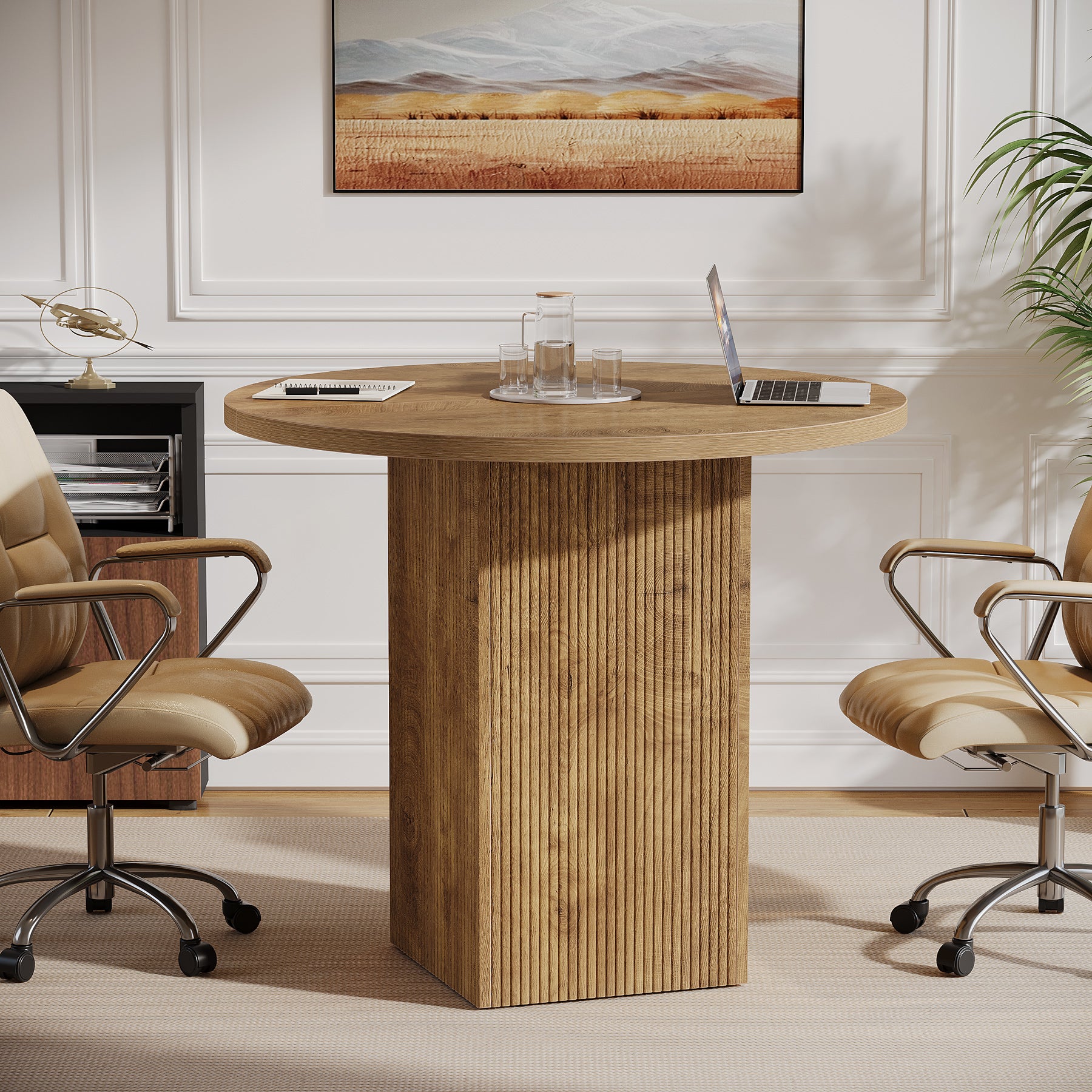 Tribesigns 31.5-Inch Round Conference Table with Fluted Pedestal Base, Small Office Meeting Table for Conference Room Study and Home Office