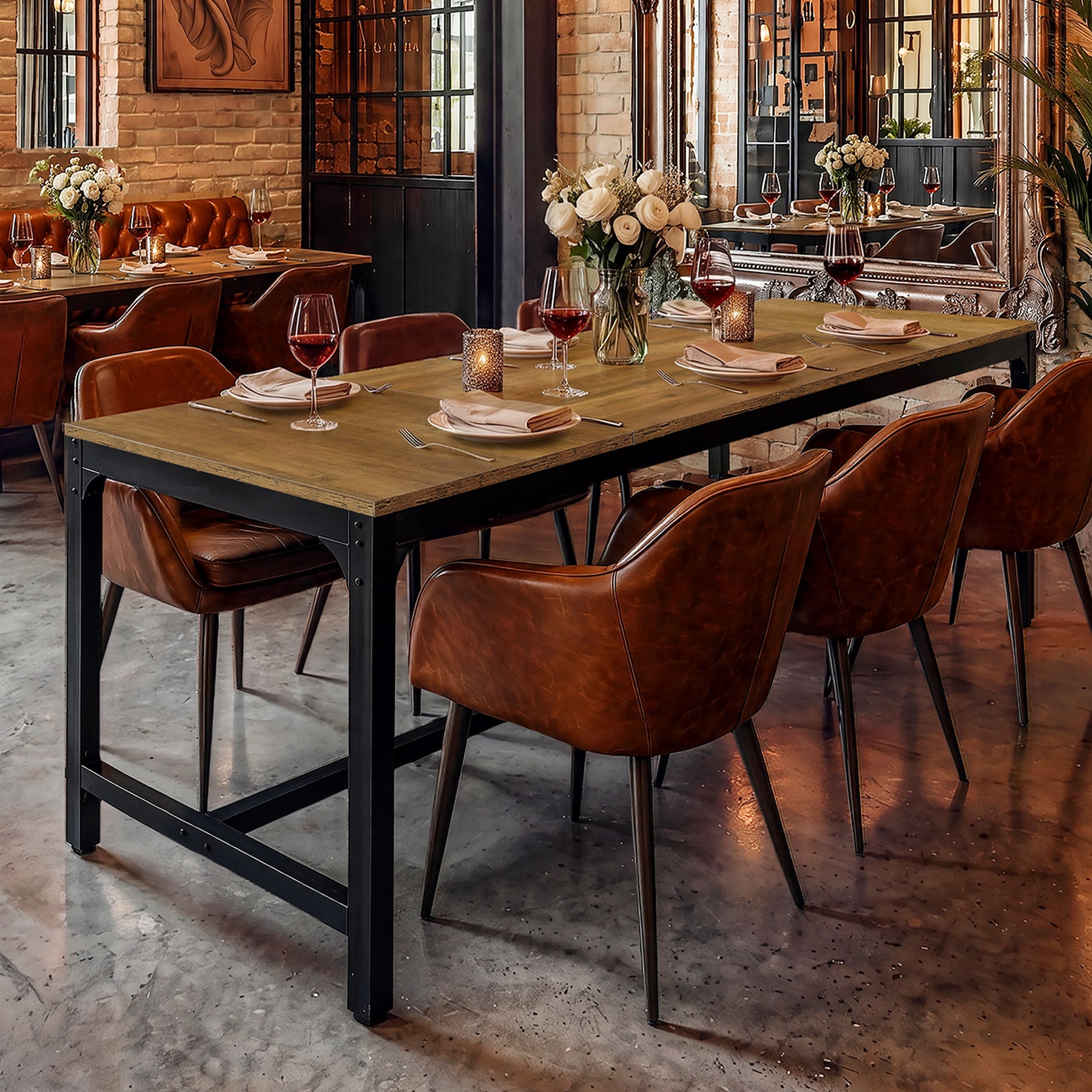 70.9 Inch Industrial Bar Table with Metal Footrest, Counter Height Pub Table for Dining Room and Home Bar