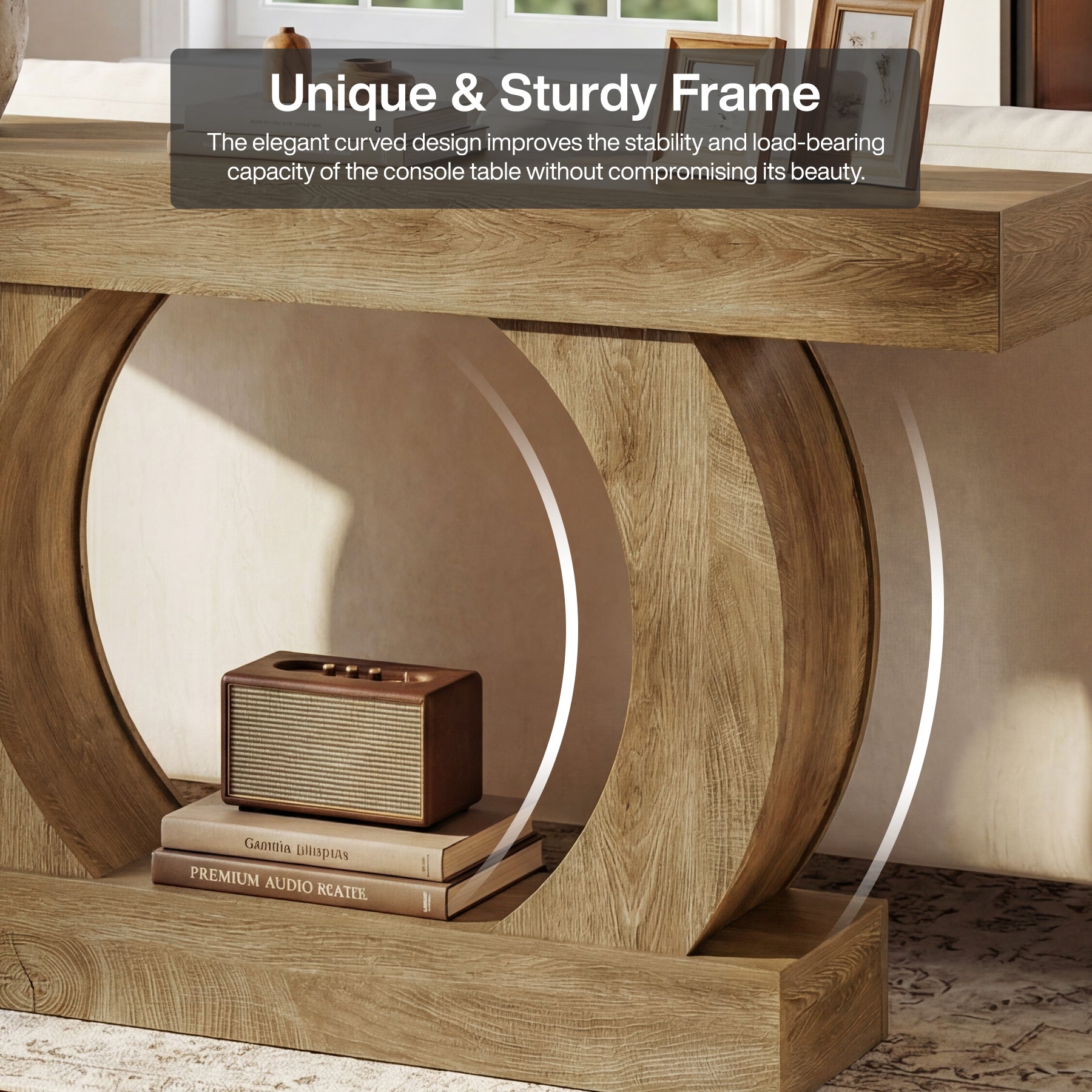 Tribesigns 59-Inch Farmhouse Console Table with Circular Open Base, 2-Tier Slim Entryway Table for Living Room and Hallway
