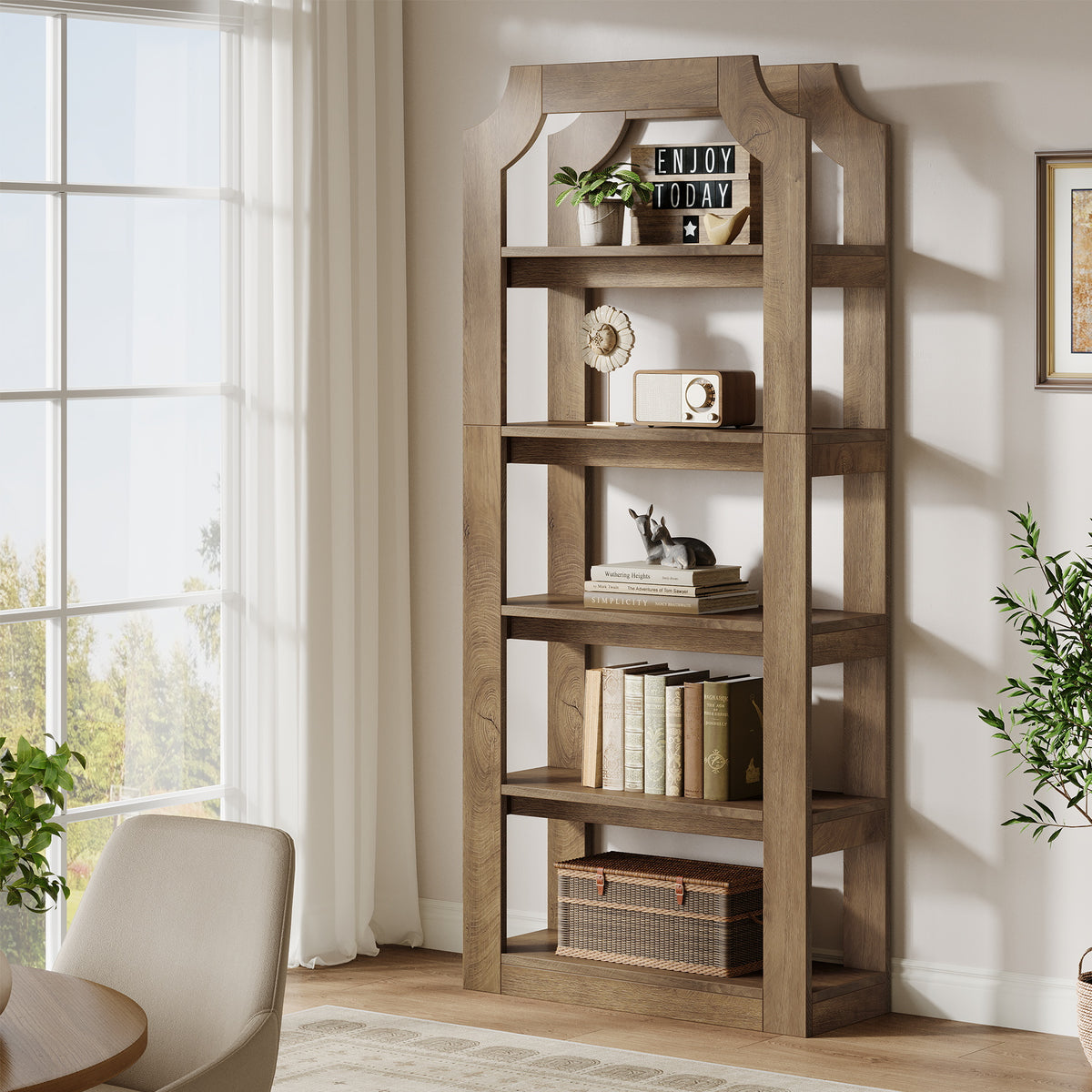 Tribesigns 70 Inch Tall 5-Tier Bookshelf with 31.5 Inch Wide Shelves, Farmhouse Bookcase for Living Room and Office