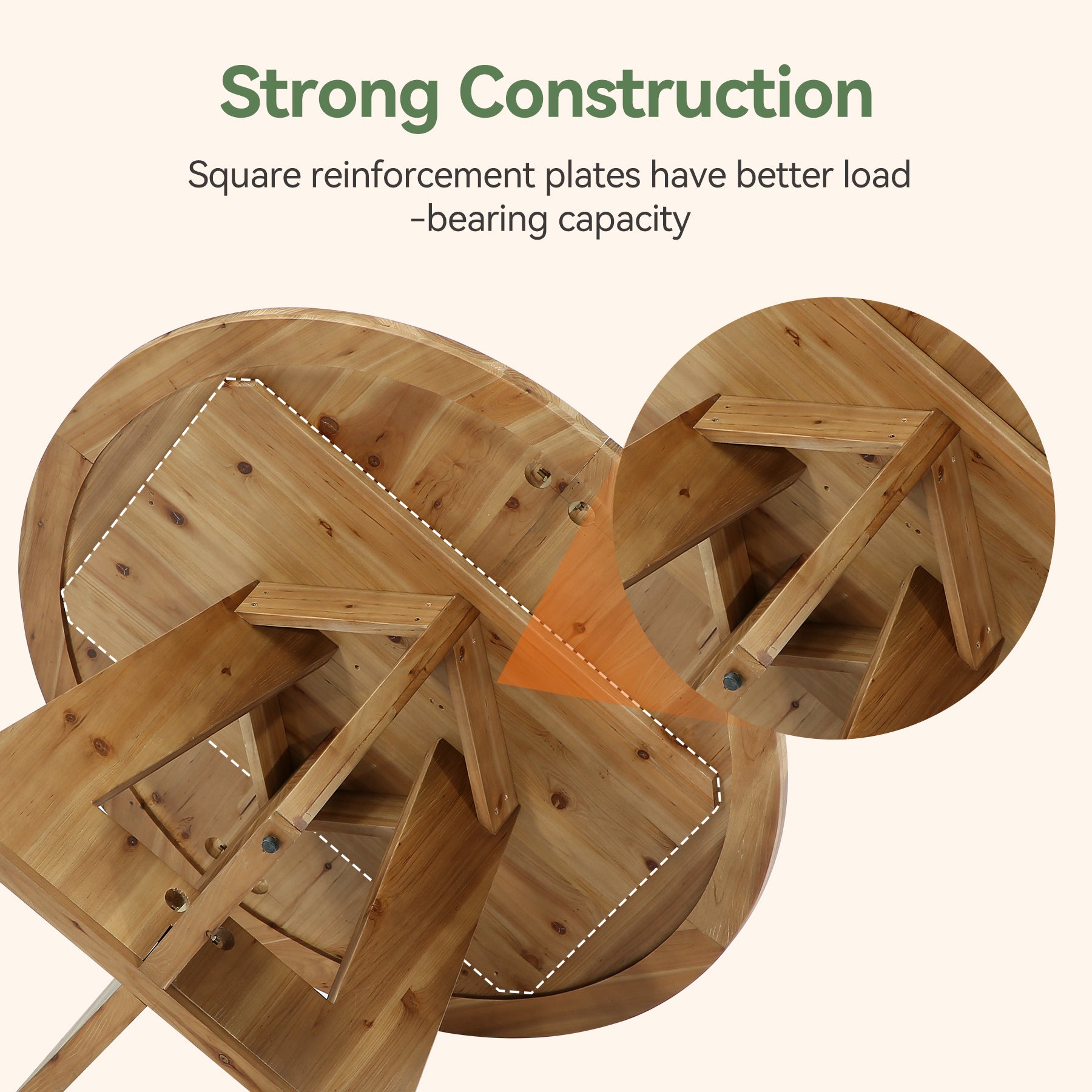 47 Inch Solid Wood Round Dining Table for 4–6, Farmhouse Wooden Kitchen Table for Family Dining