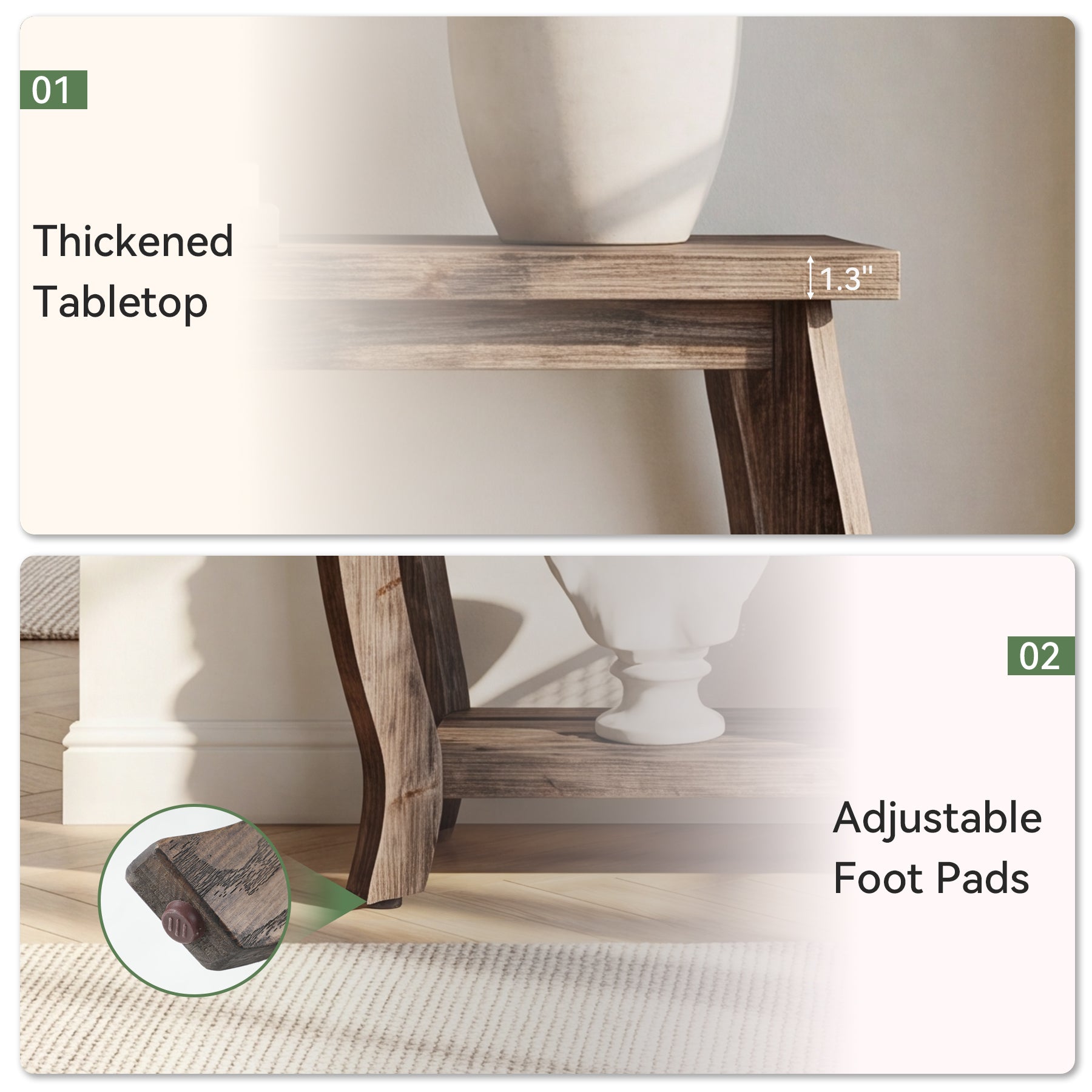 41.3 Inch Solid Wood Console Table with Curved Legs, Farmhouse Entryway Table with Shelf