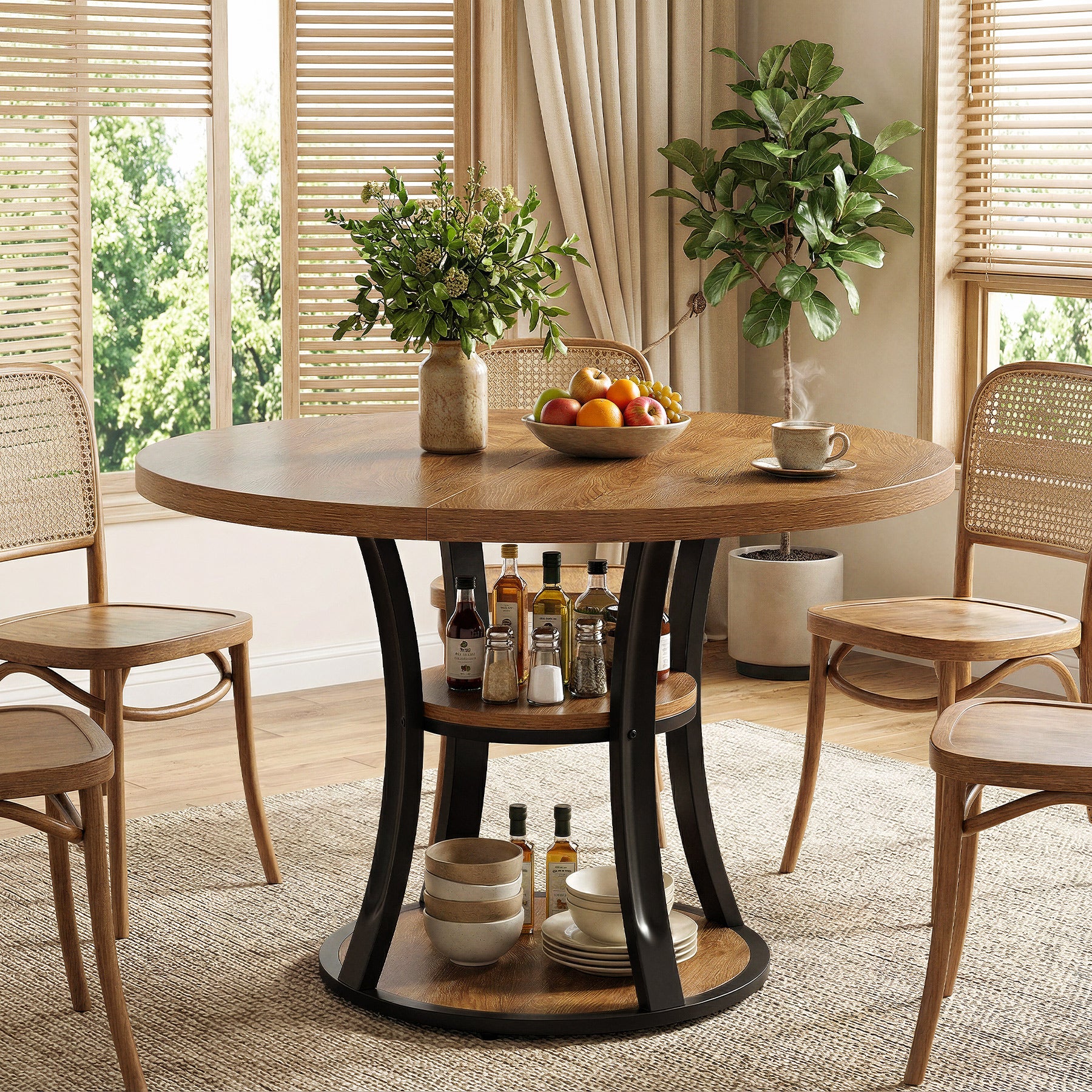 Tribesigns 39-Inch Round Dining Table for 2-4, 2-Tier Pedestal Table with Storage
