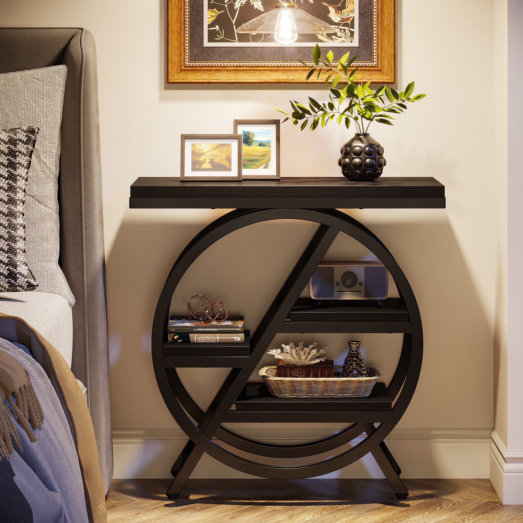4-Tier End Table, Small Side Table Snack Table with Storage Shelves