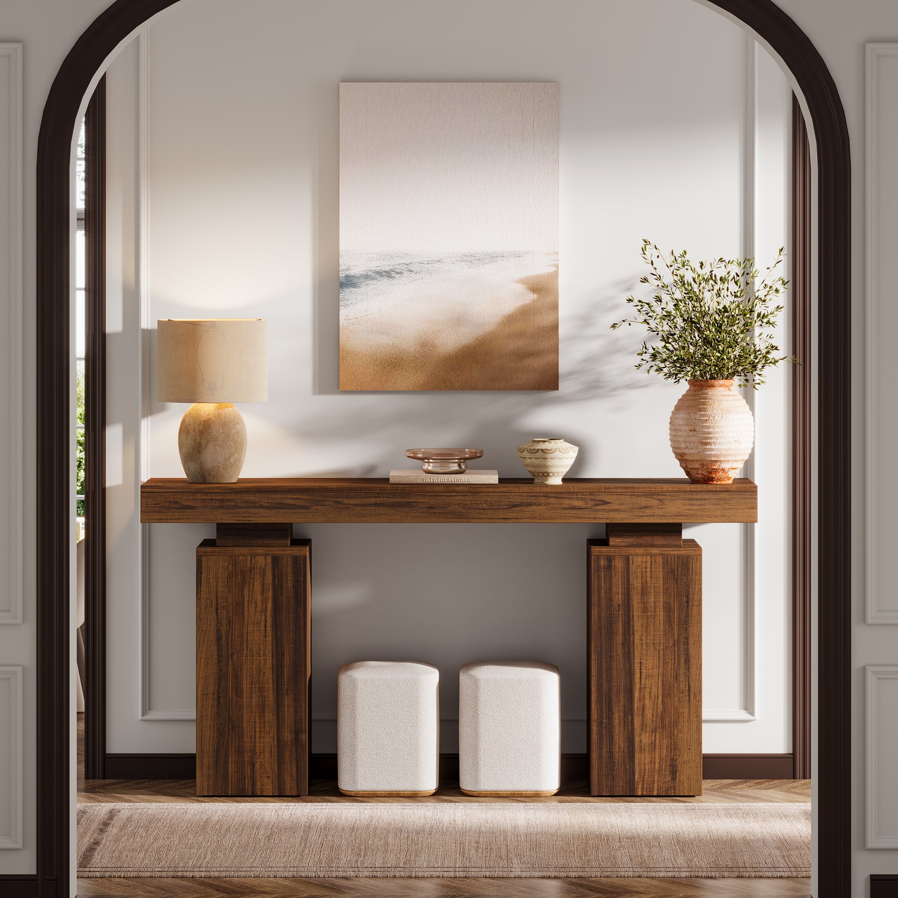 63 Inch Long Console Table for Entryway, Farmhouse Wooden Sofa Table for Living Room and Hallway