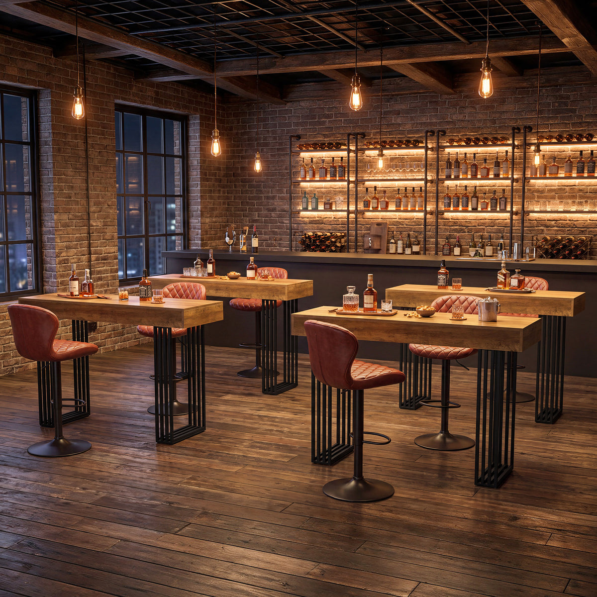 63 Inch Bar Height Table with Metal Frame, Industrial Farmhouse Pub Table for Kitchen and Home Office