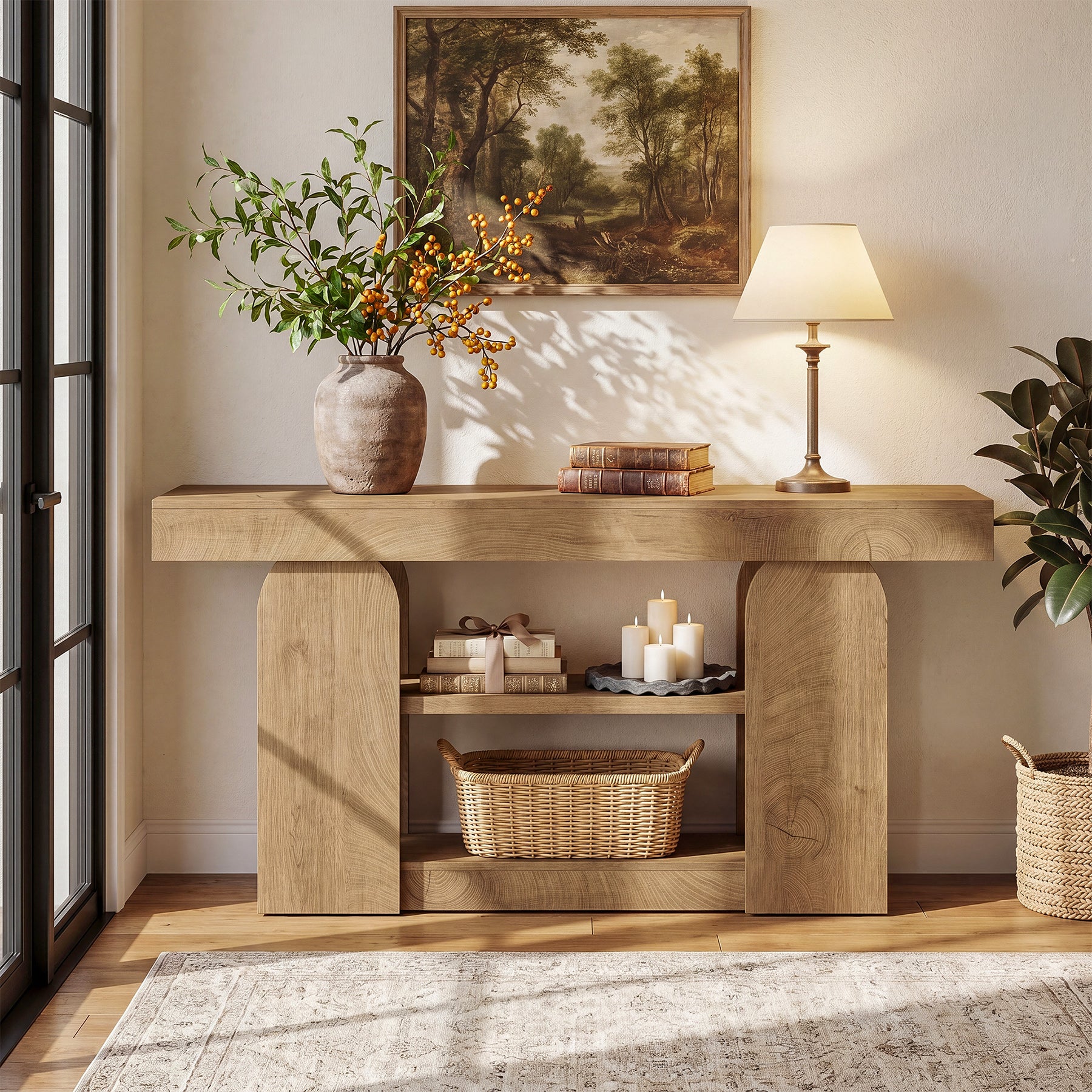 Tribesigns 63-Inch Farmhouse Console Table with 3-Tier Storage Shelves, Long Narrow Entryway Table for Living Room and Hallway