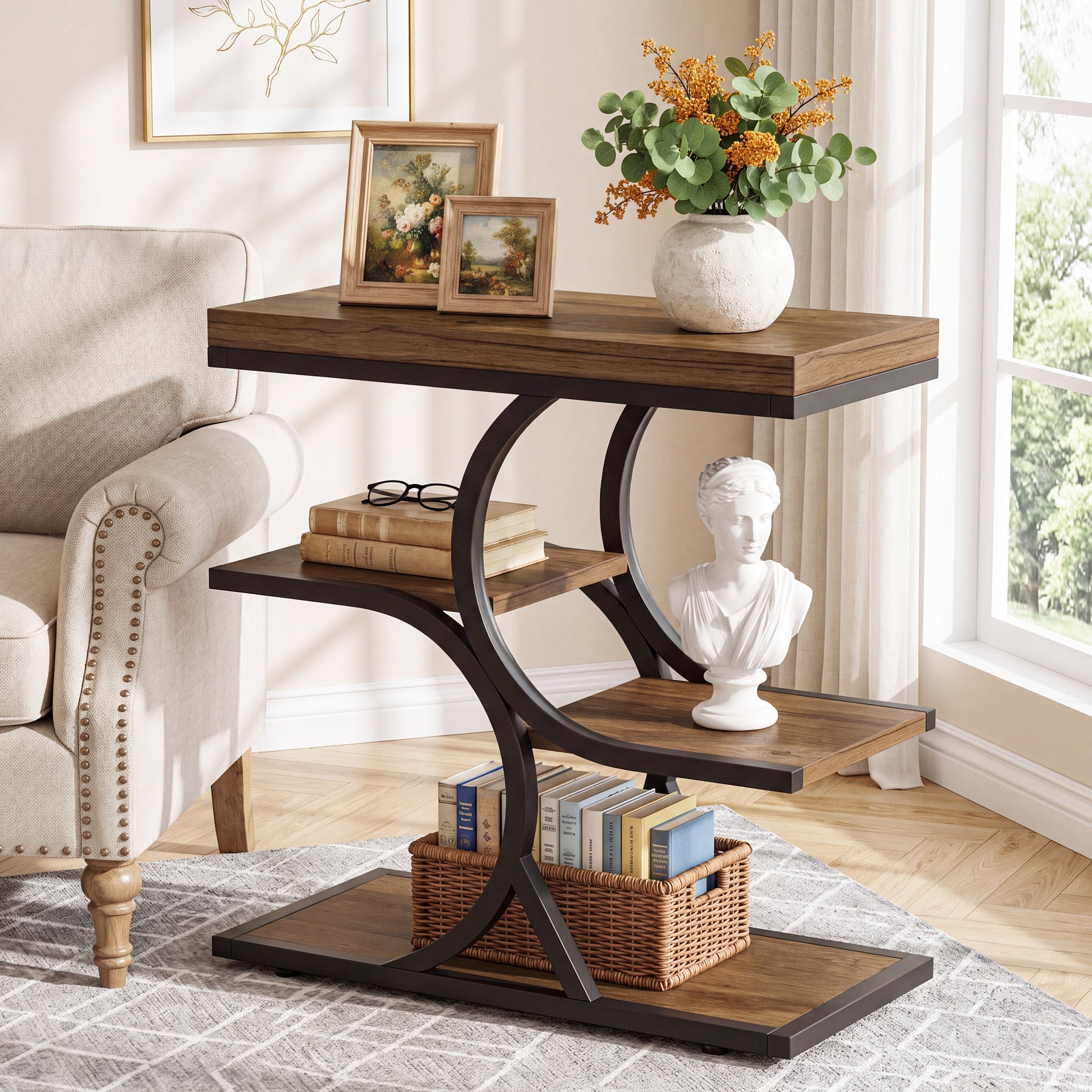 Tribesigns 23.6-Inch Narrow Side Table with 4-Tier Storage, Industrial End Table for Small Spaces