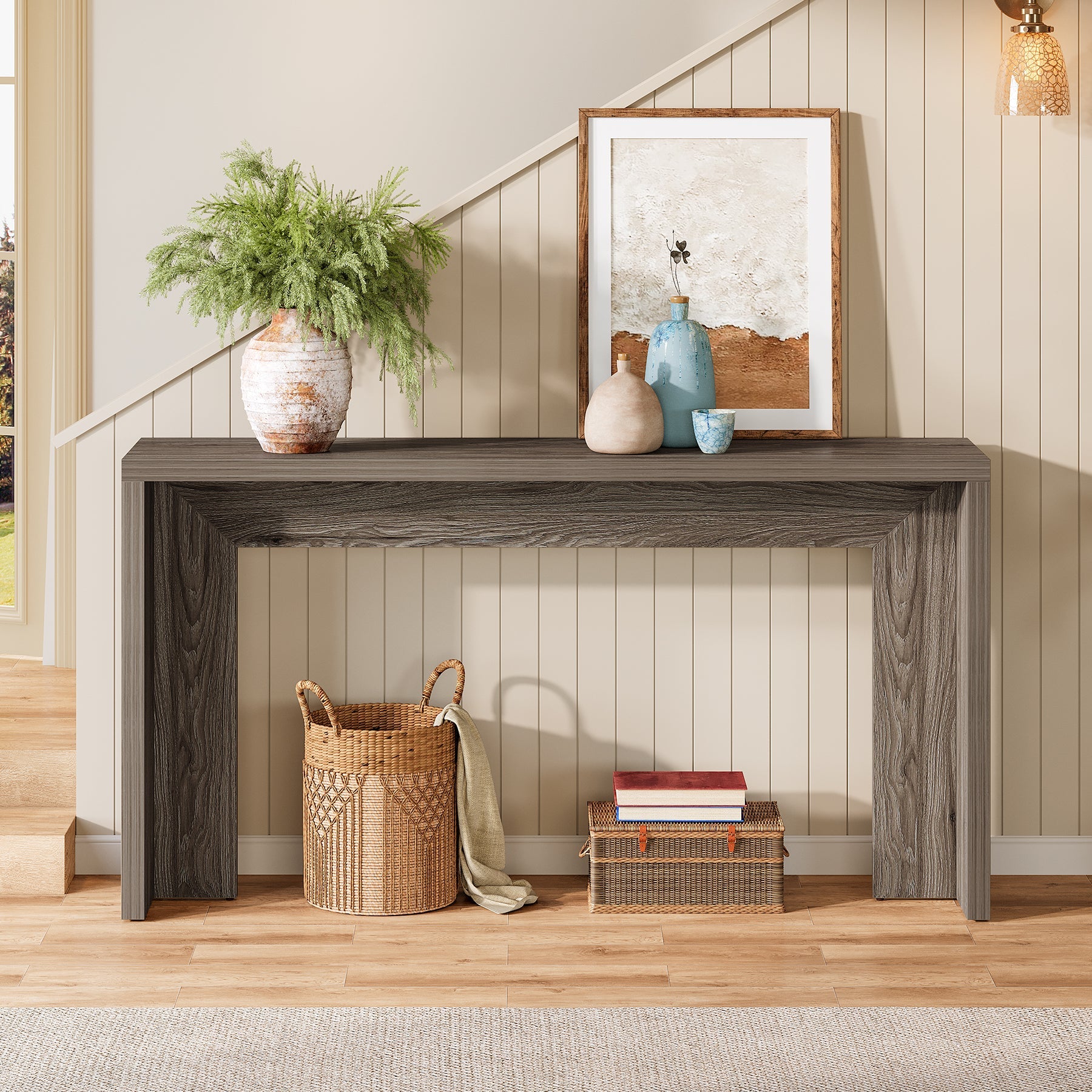 Tribesigns 55-Inch Farmhouse Console Table with Storage, Narrow Wooden Entryway Sofa Table