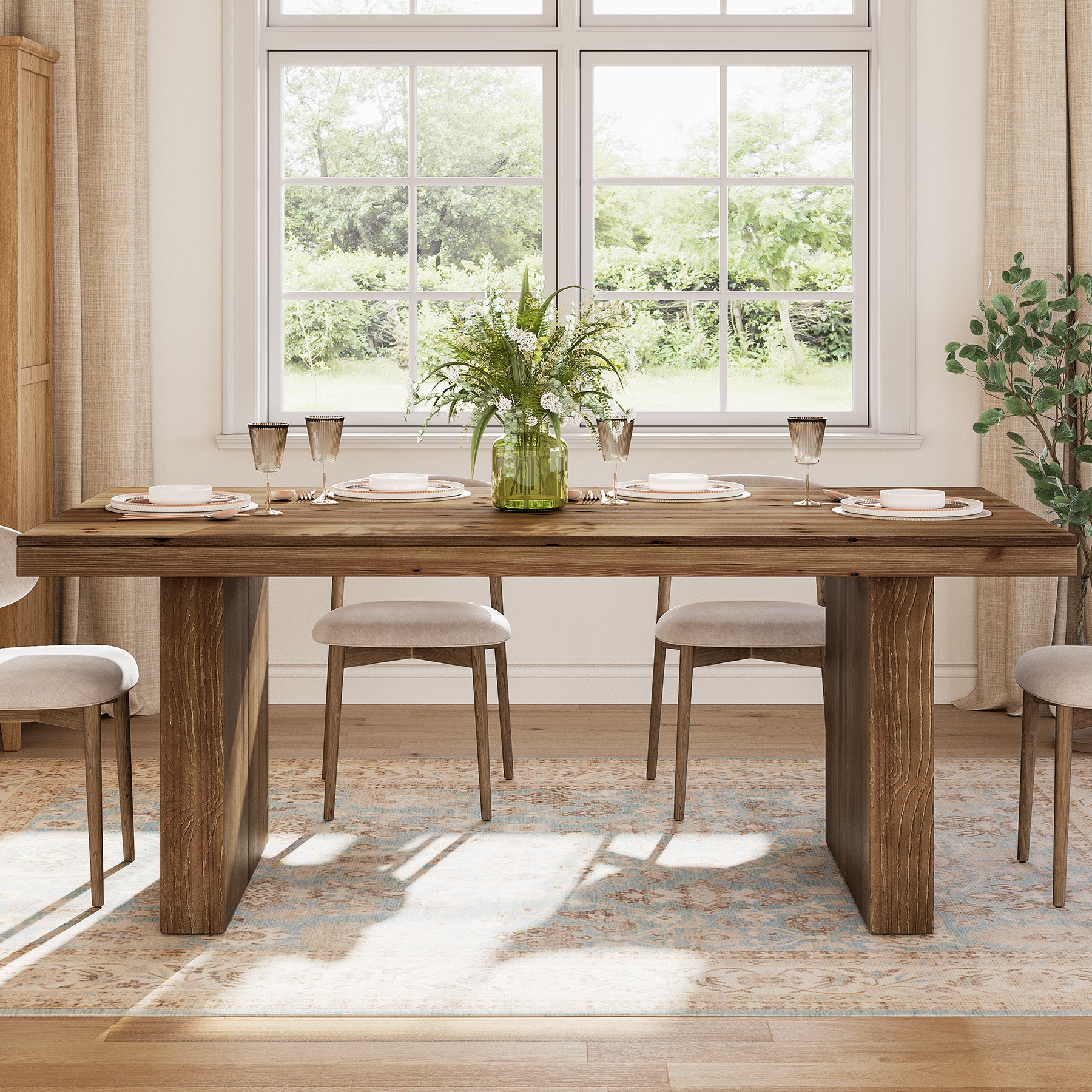 Tribesigns 63-Inch Solid Wood Dining Table for 4-6 People, Farmhouse Rectangle Kitchen Table with Heavy-Duty Wooden Legs for Dining Room