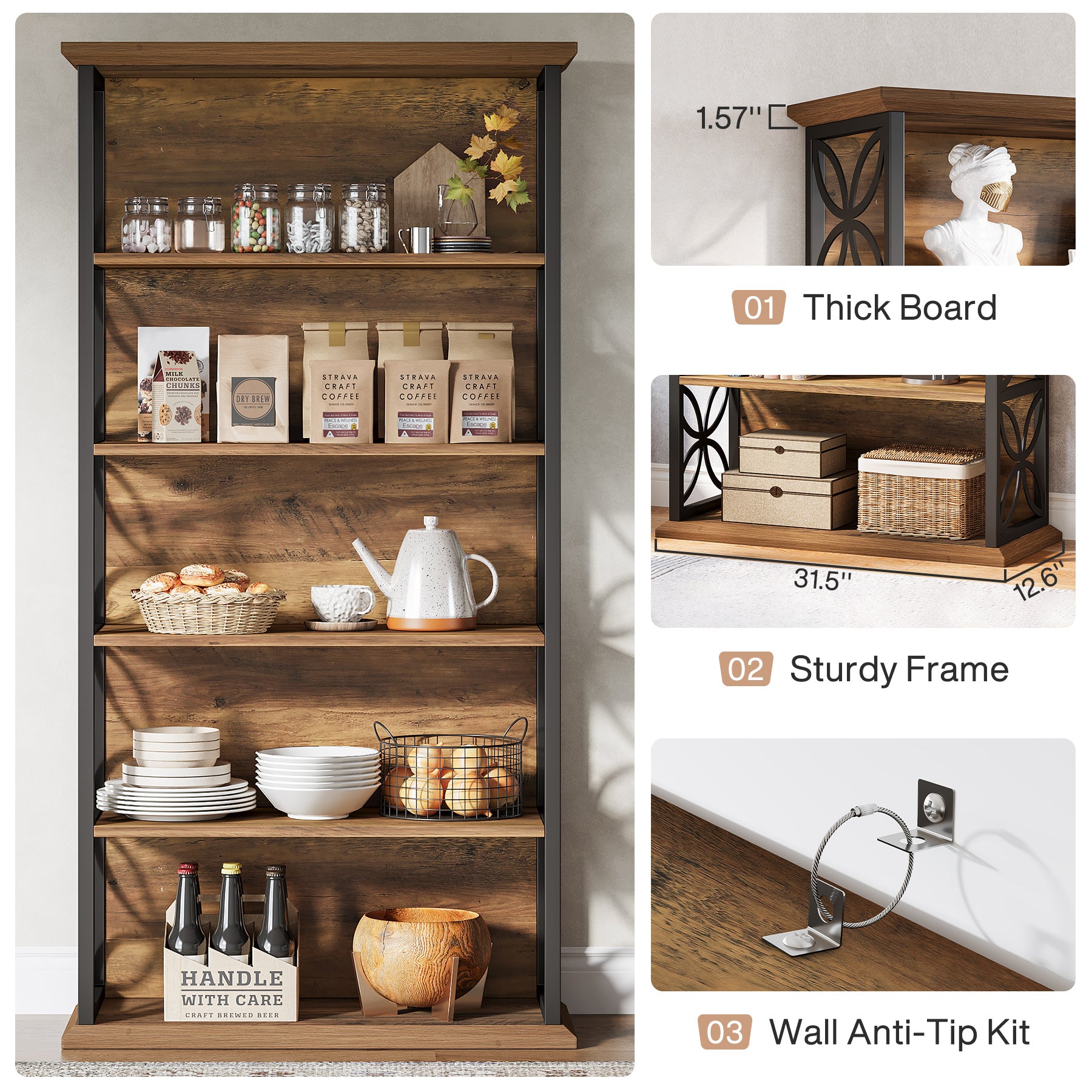 Tribesigns 71-Inch Tall Bookshelf, Open Storage Bookcase for Office