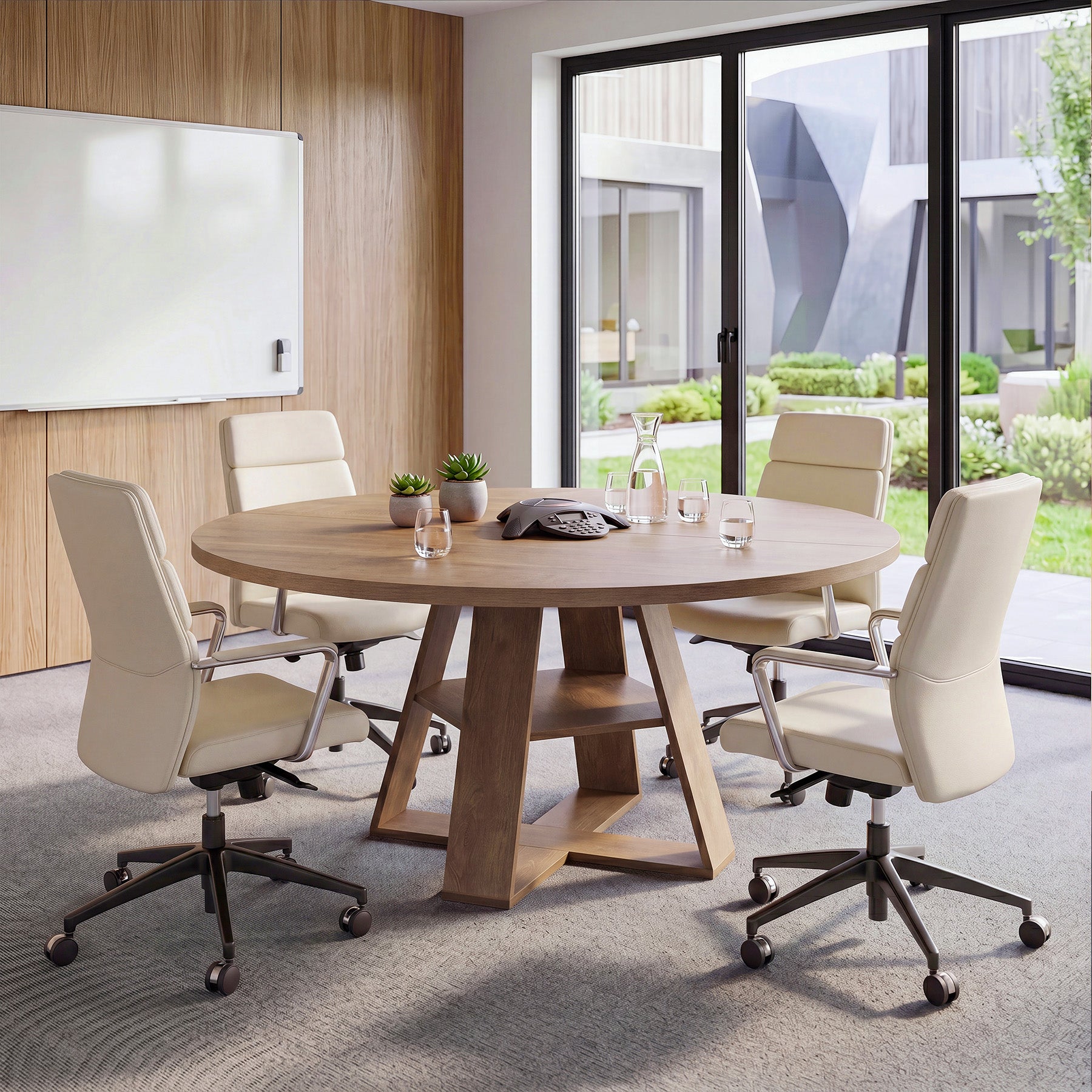 Tribesigns 47.24-Inch Round Conference Table for 4, Office Meeting Table with Lower Storage Shelf and X-Cross Base for Conference Room