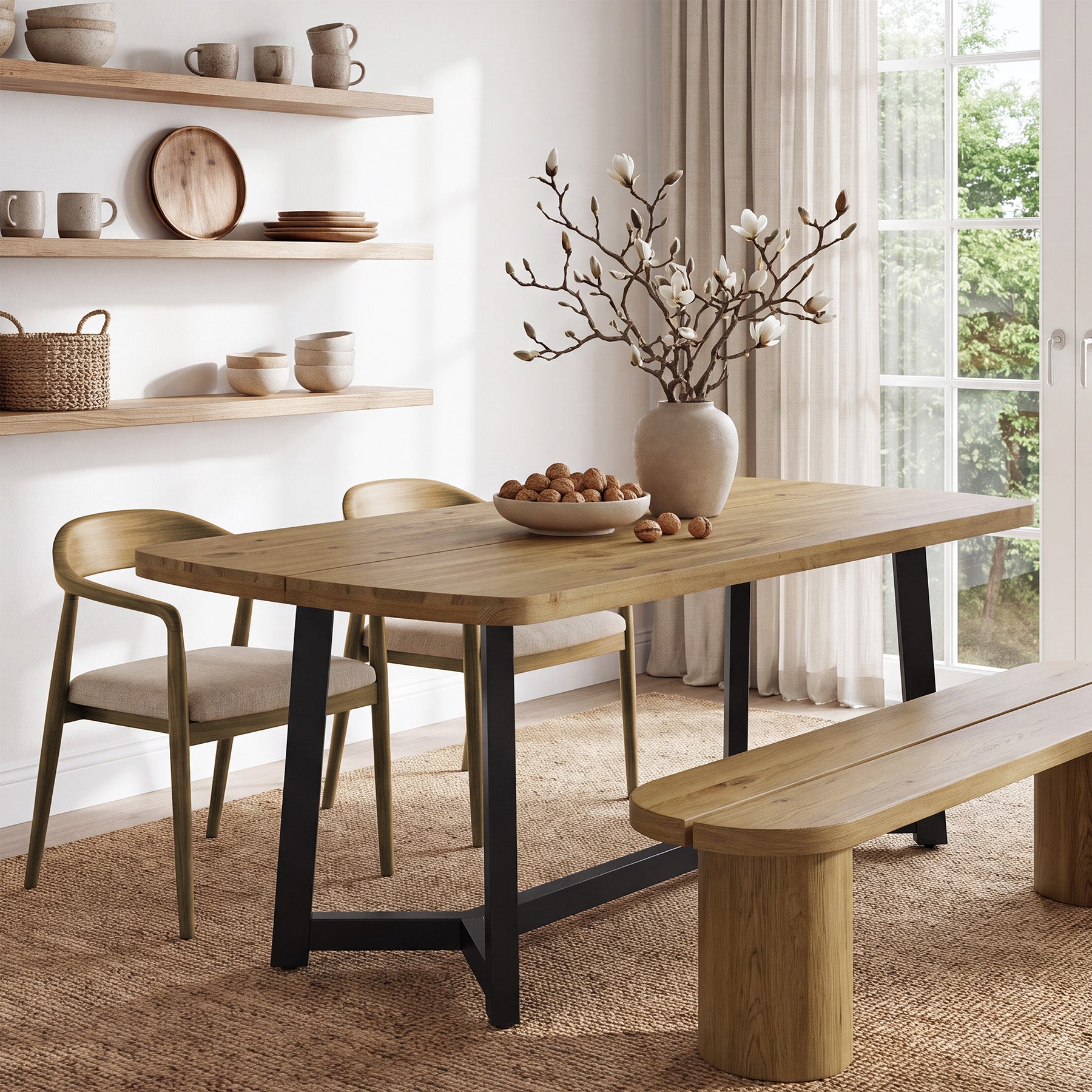 Tribesigns 63-Inch Solid Pine Wood Dining Table for 4-6, Industrial Farmhouse Kitchen Table