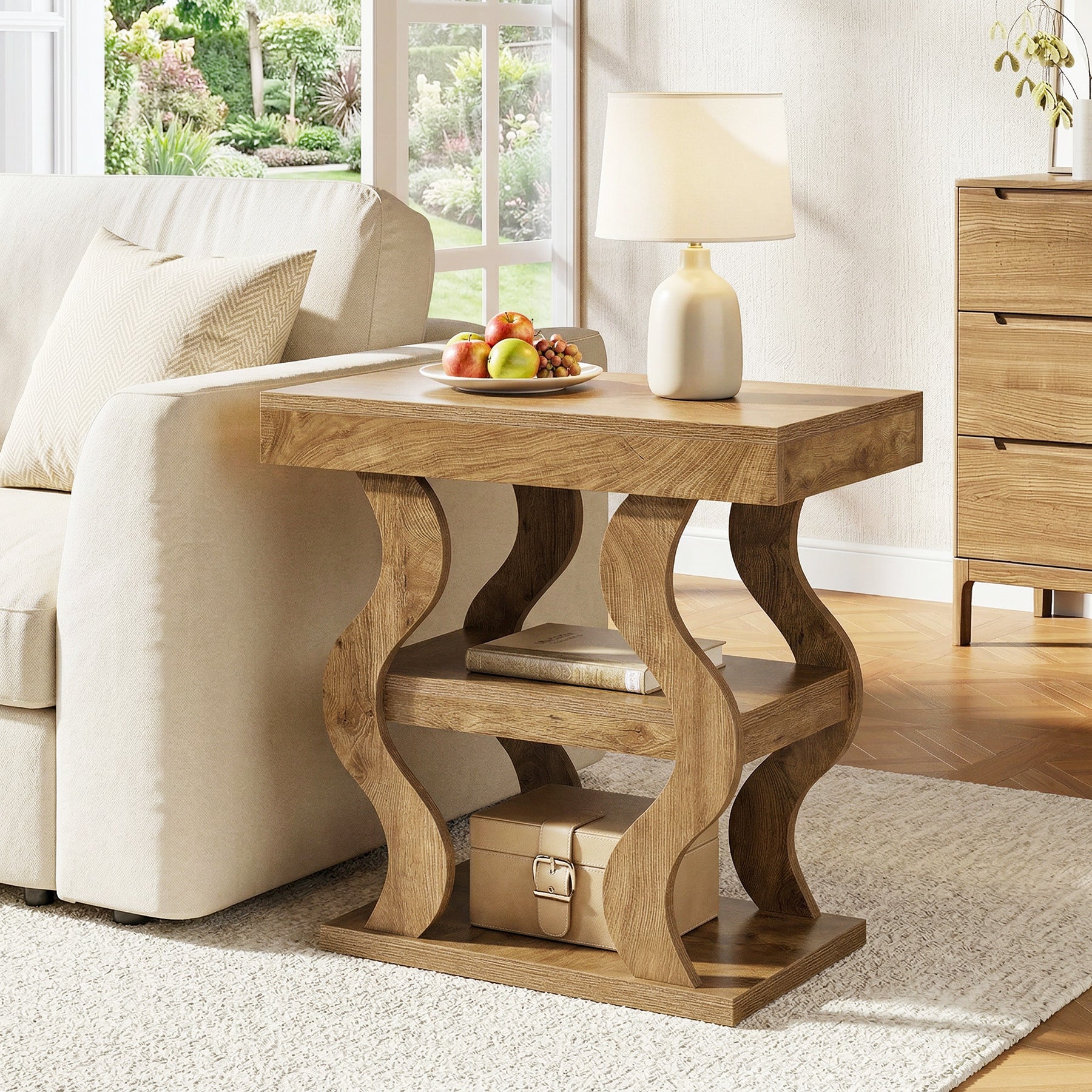 Tribesigns 23.62" Wavy End Table, 3-Tier Side Table for Living Room