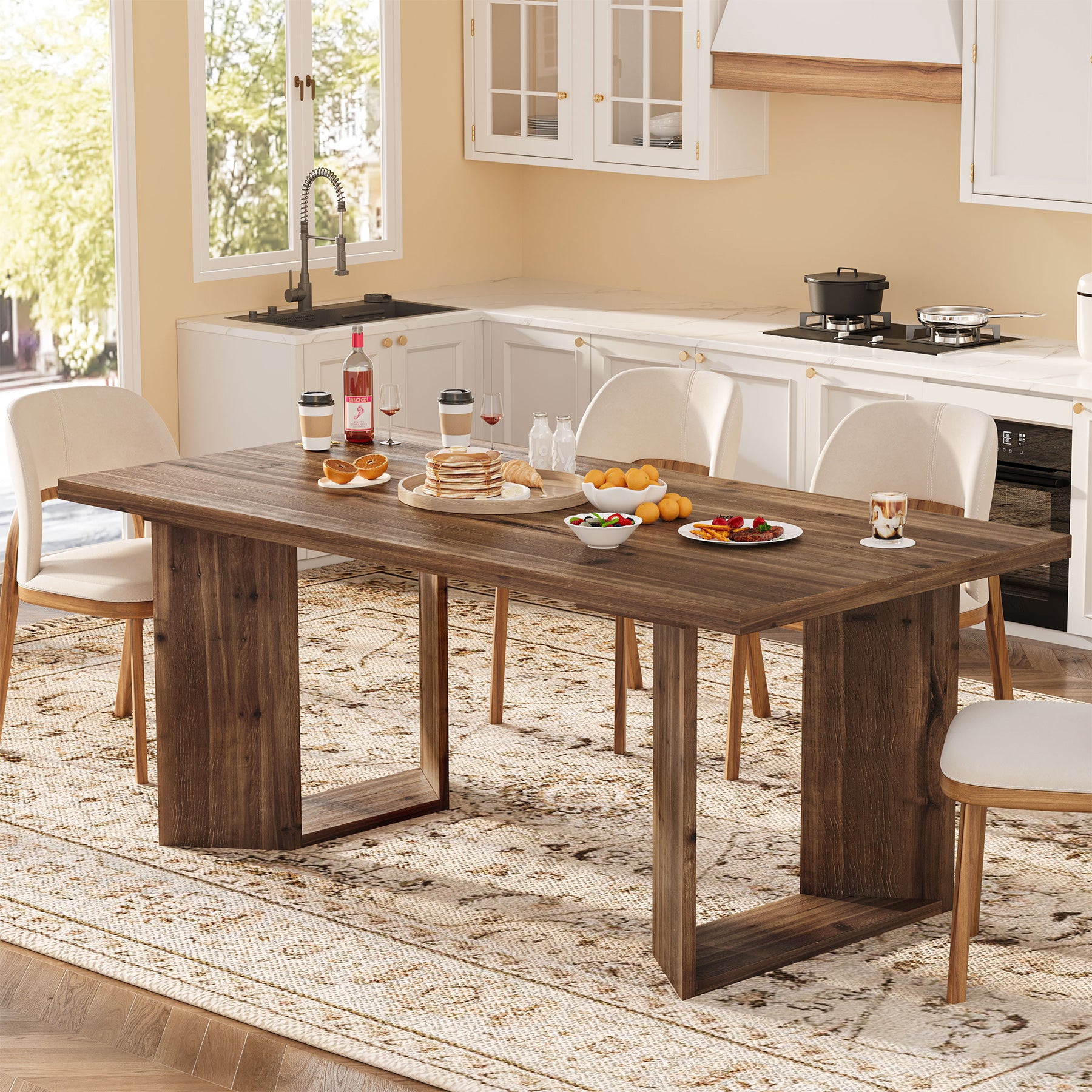 Tribesigns 63-Inch Solid Wood Dining Table for 4-6, Farmhouse Kitchen Table with U-Shaped Legs