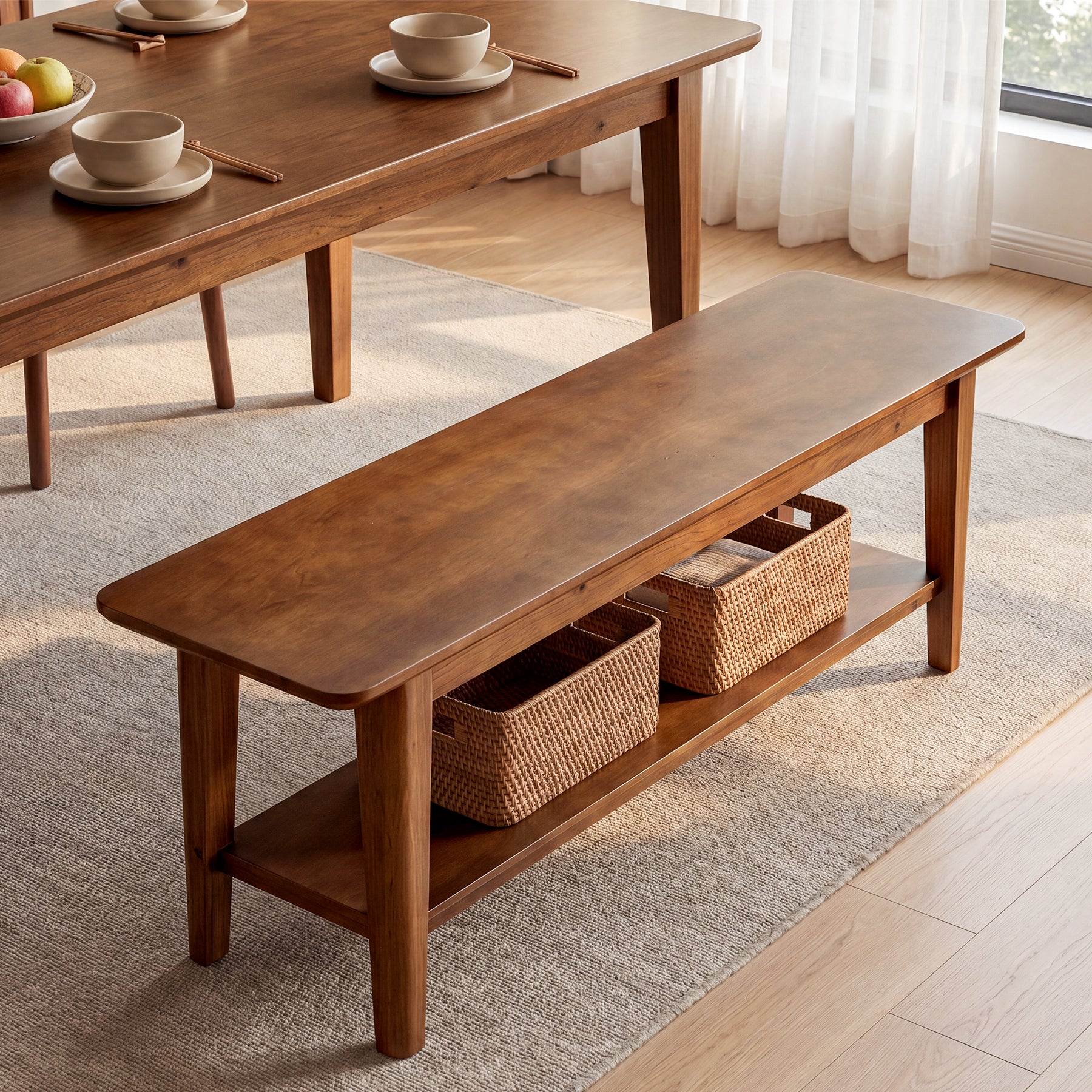 Tribesigns 55-Inch Farmhouse Bench with Storage Shelf, Wooden Dining Seating for Kitchen Dining Room and Patio