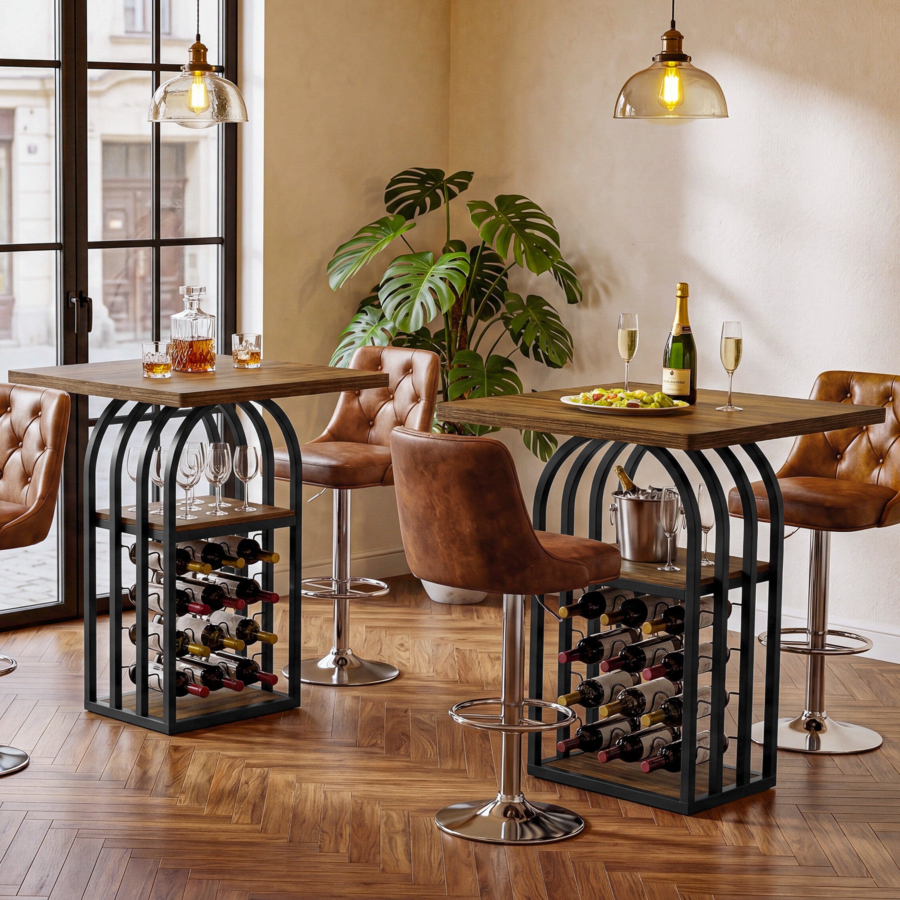 Tribesigns 35.43-Inch Square Bistro Pub Table with Wine Rack, Home Bar Table for Kitchen and Living Room