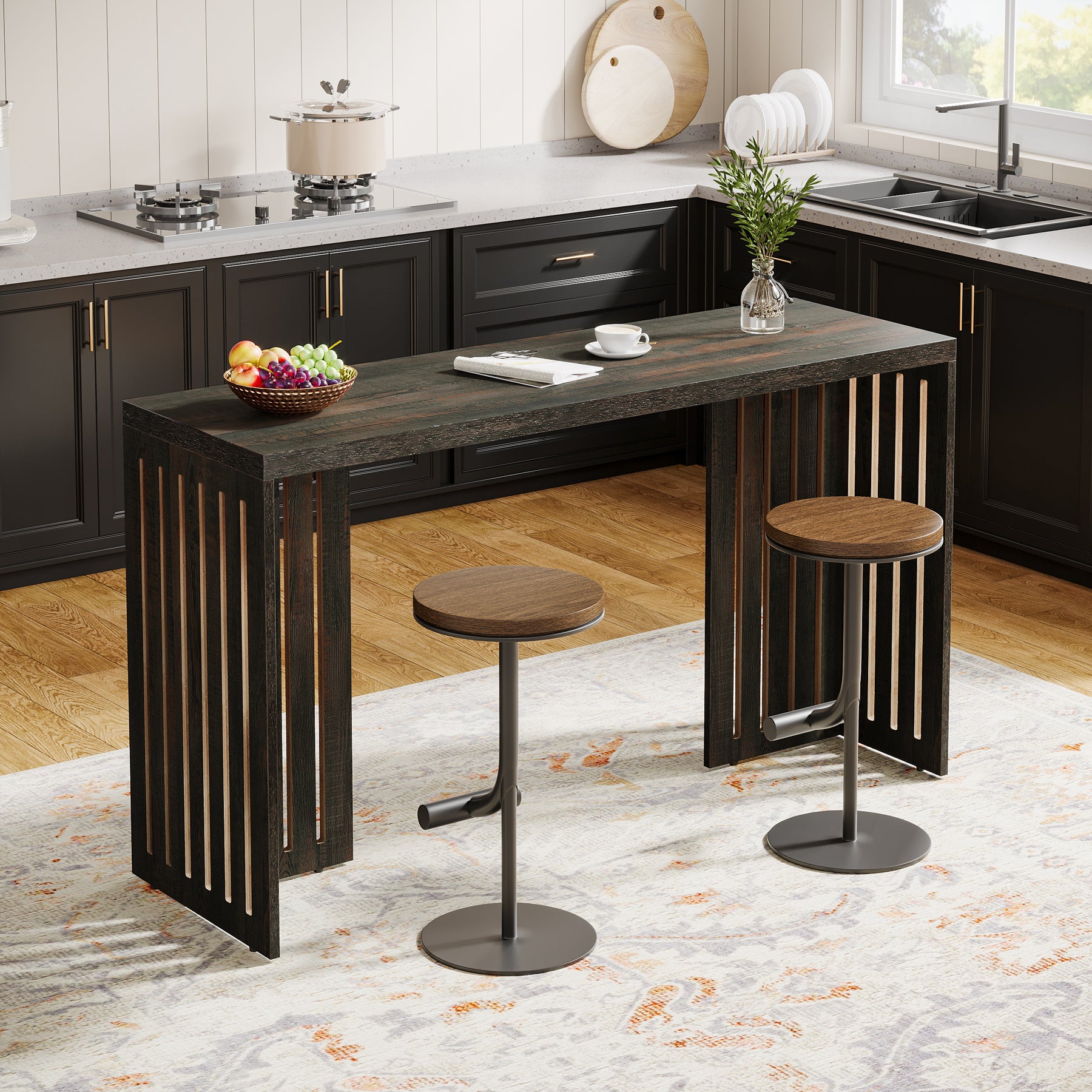 Tribesigns 63-Inch Bar Table, Industrial Counter Height Pub Table with Louvered Base for Kitchen