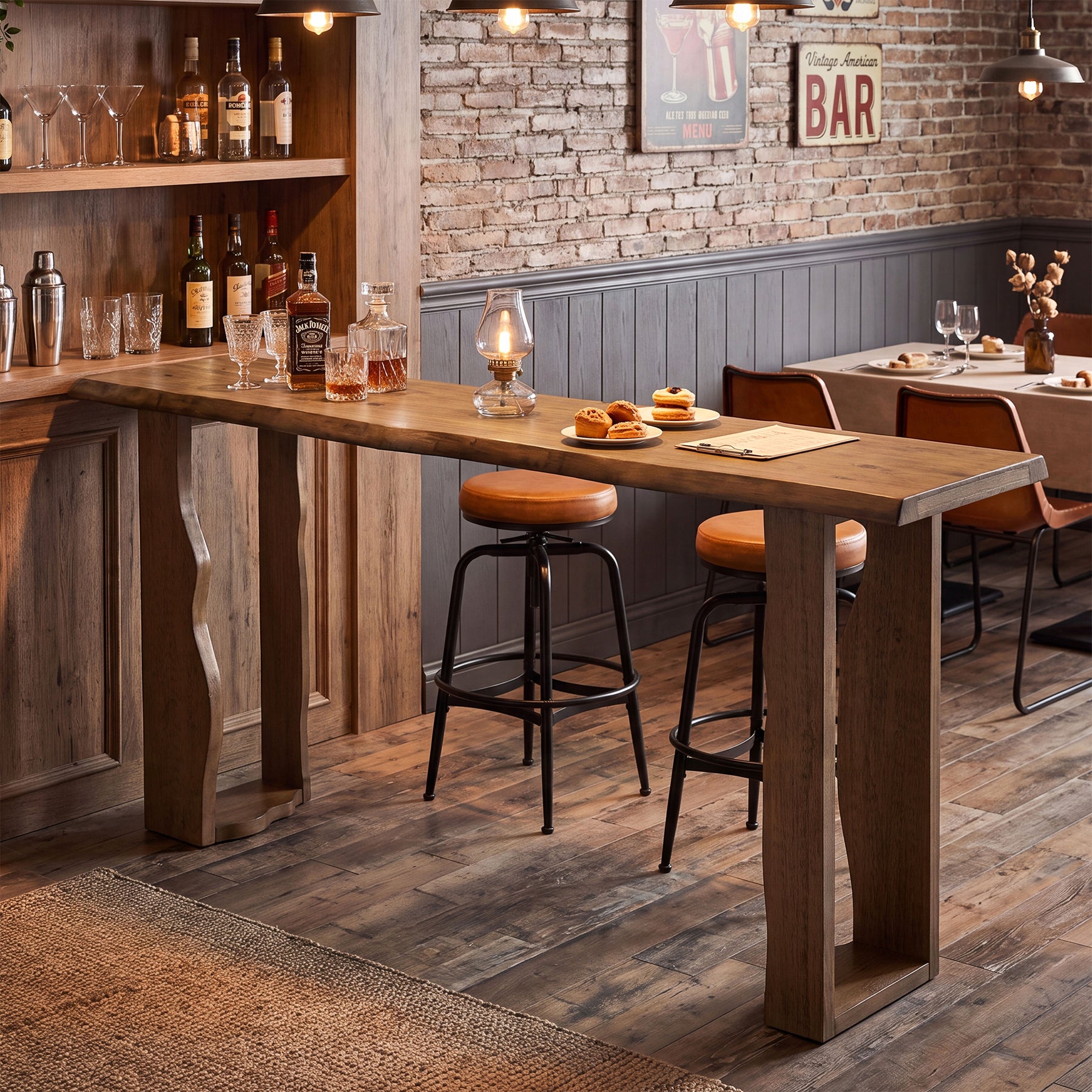 Tribesigns 70.9-Inch Solid Wood Bar Table, Extra Long Counter Height Pub Table with Wave Legs