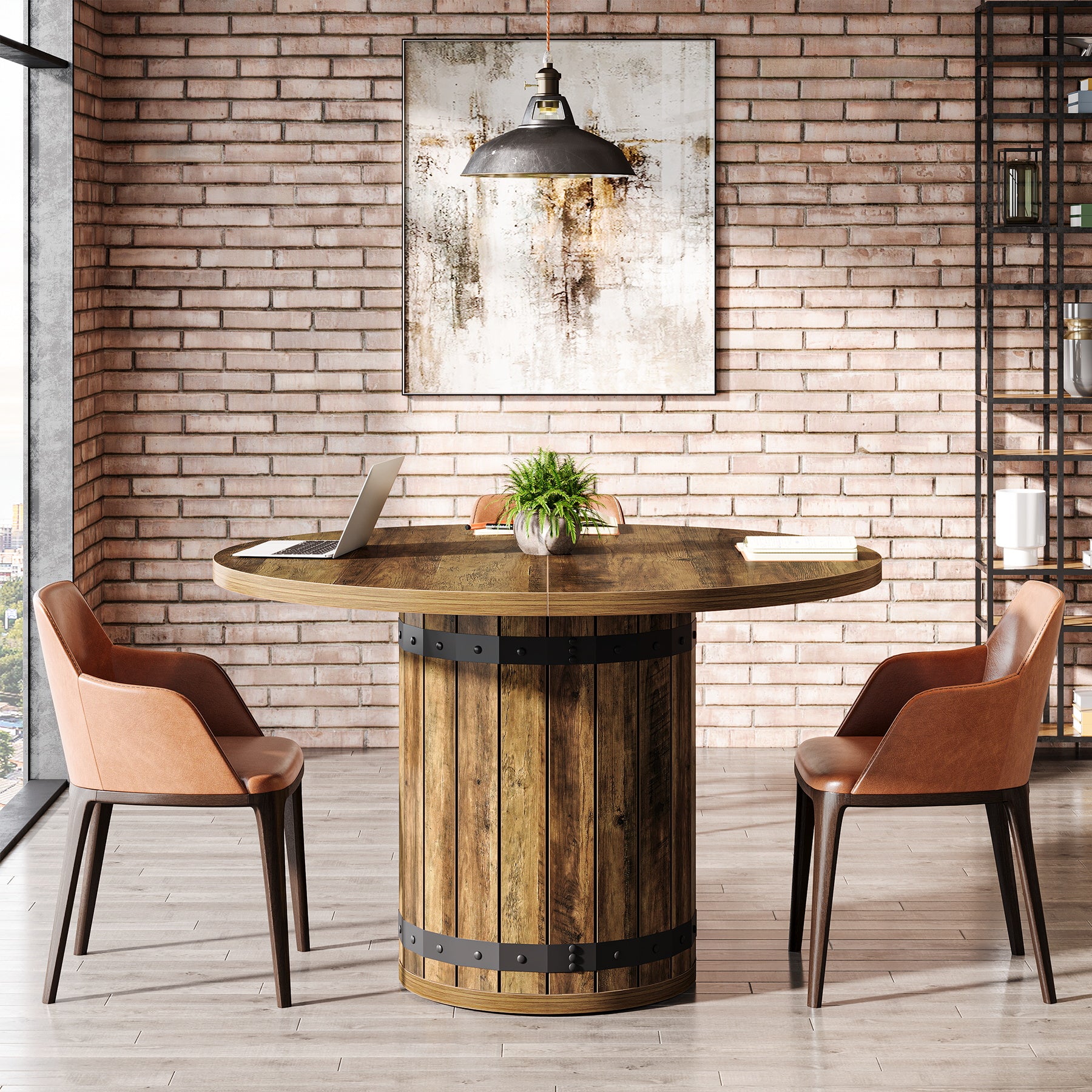 Tribesigns 39.37-Inch Round Conference Table, Fence Base Meeting Table