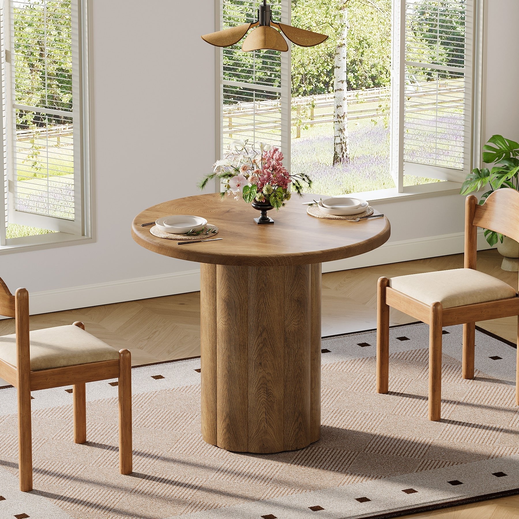 31.5" Round Dining Table - Rustic Brown Kitchen Table for Small Spaces with Sturdy Base