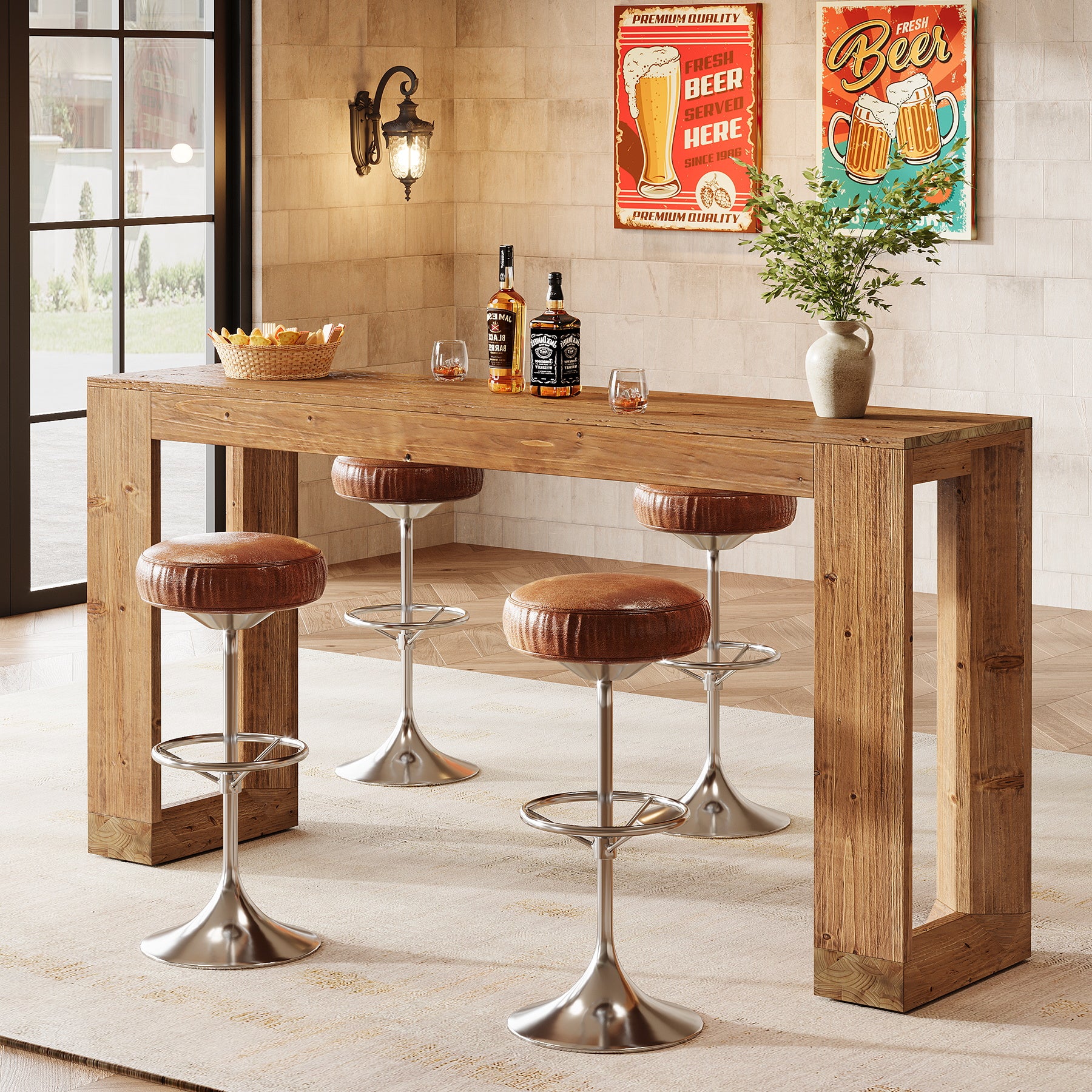 Tribesigns 63-Inch Solid Wood Counter Height Bar Table, Narrow Pub Dining Table for Kitchen and Home Bar