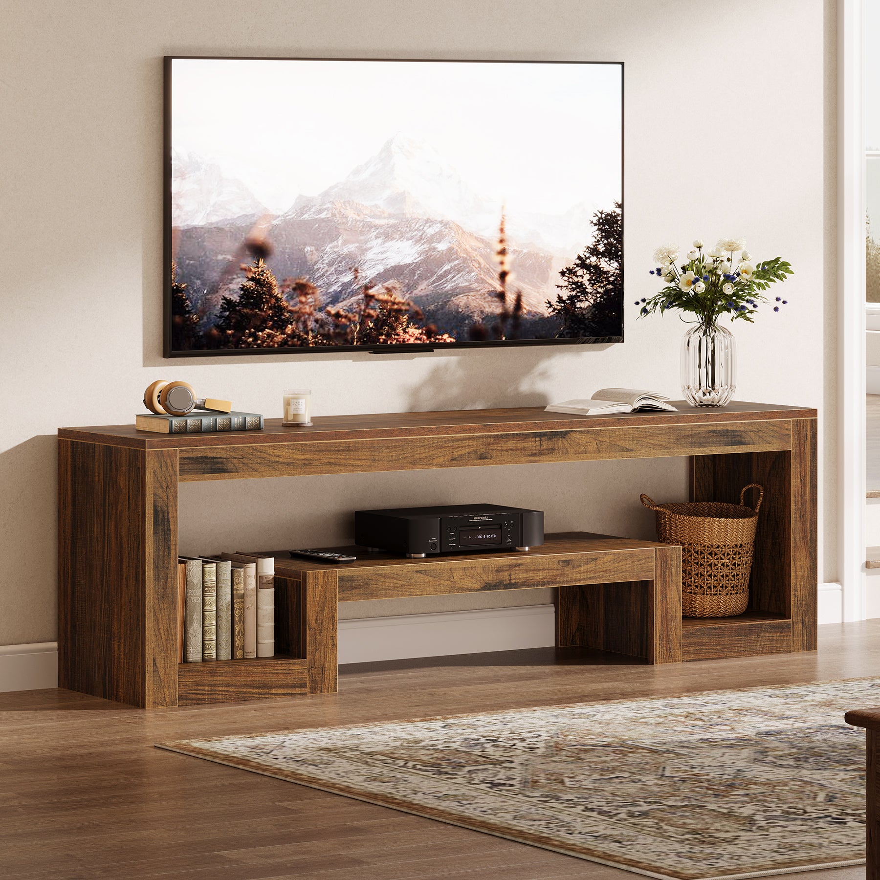 Tribesigns 63-Inch TV Stand, Farmhouse Entertainment Center with Open Storage Shelves for Living Room
