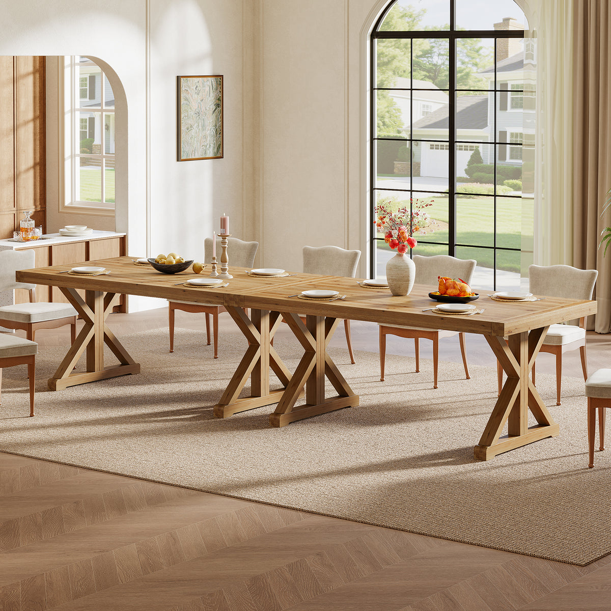 63 Inch Solid Wood Dining Table for 4-6, Farmhouse Kitchen Table with X-Shaped Legs for Dining Room