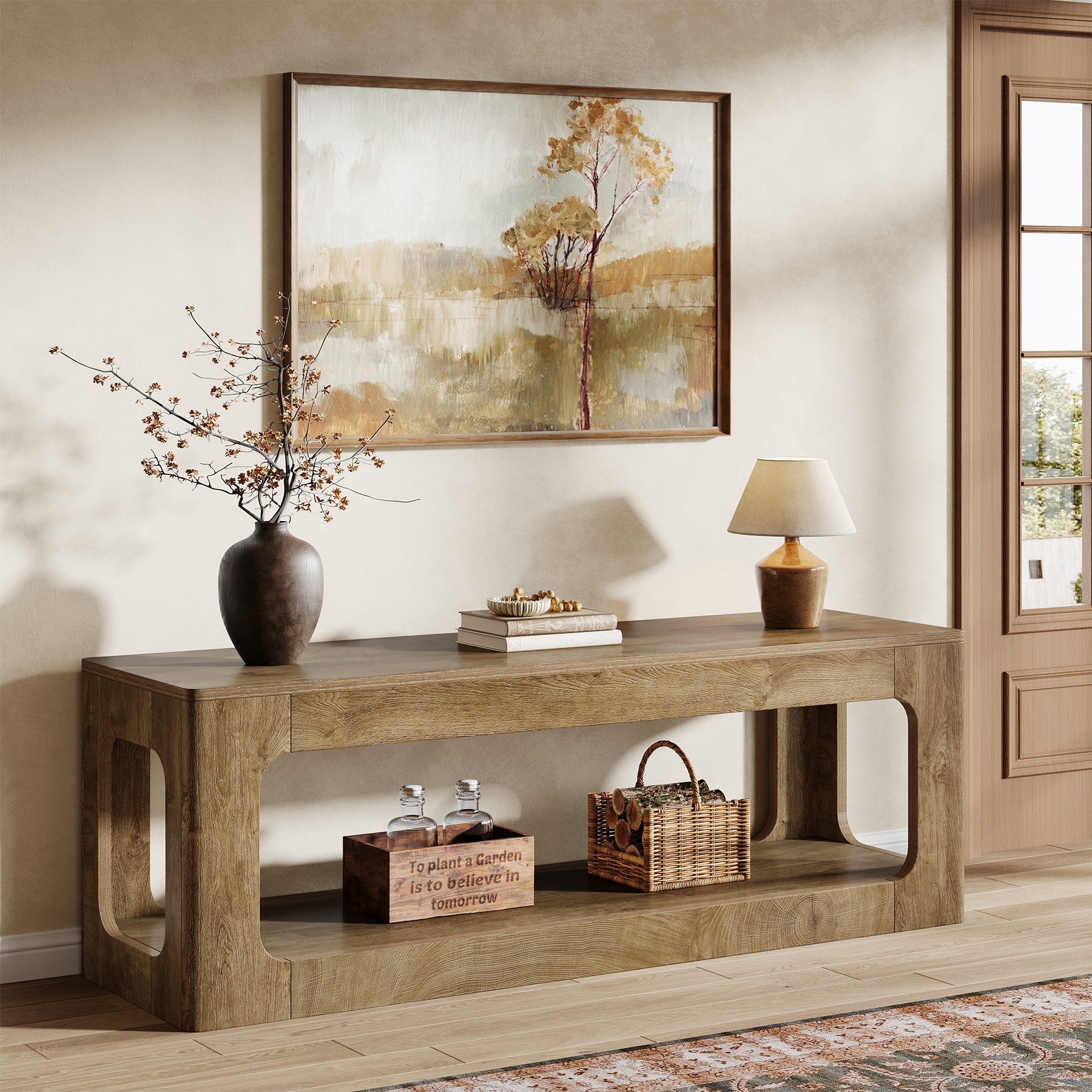 Tribesigns 63-Inch Farmhouse Console Table with Circle Design, 2-Tier Entryway Table for Hallway