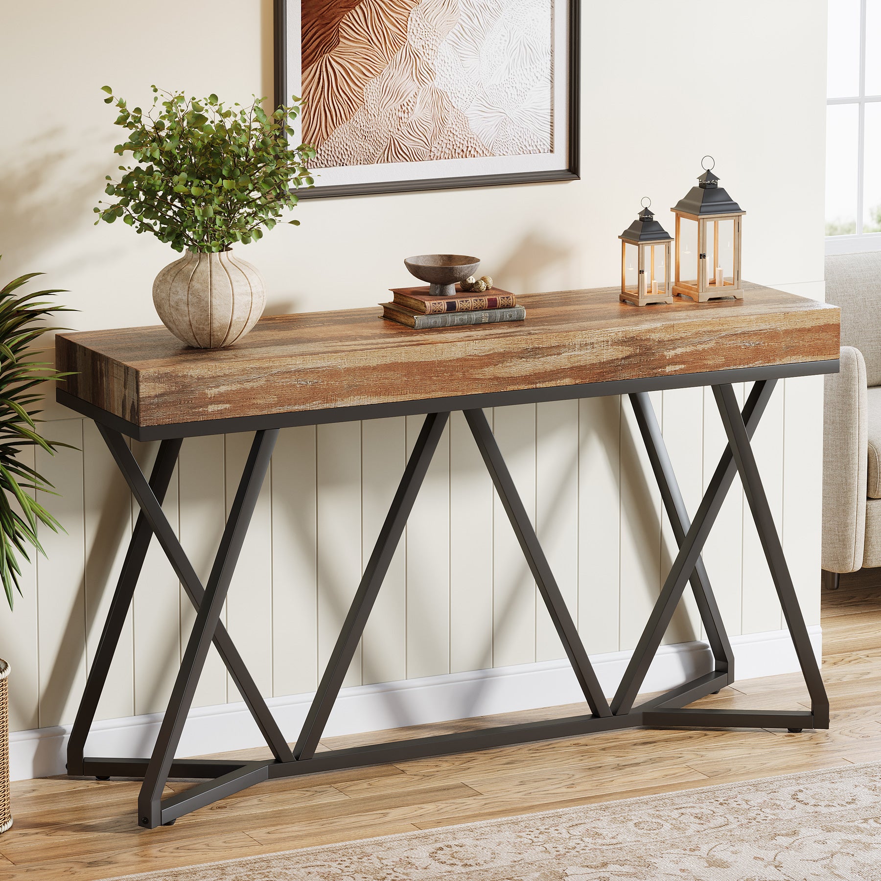 Farmhouse Console Table, 55" Sofa Table Wood Entryway Table
