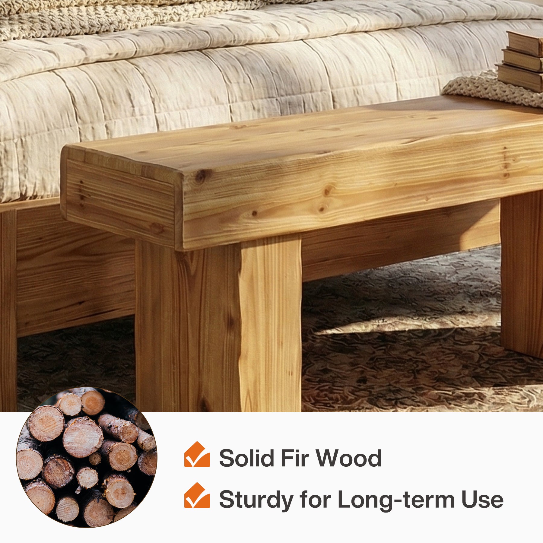 Tribesigns 47-Inch Solid Wood Entryway Bench, Thick Seat Bench for Hallway