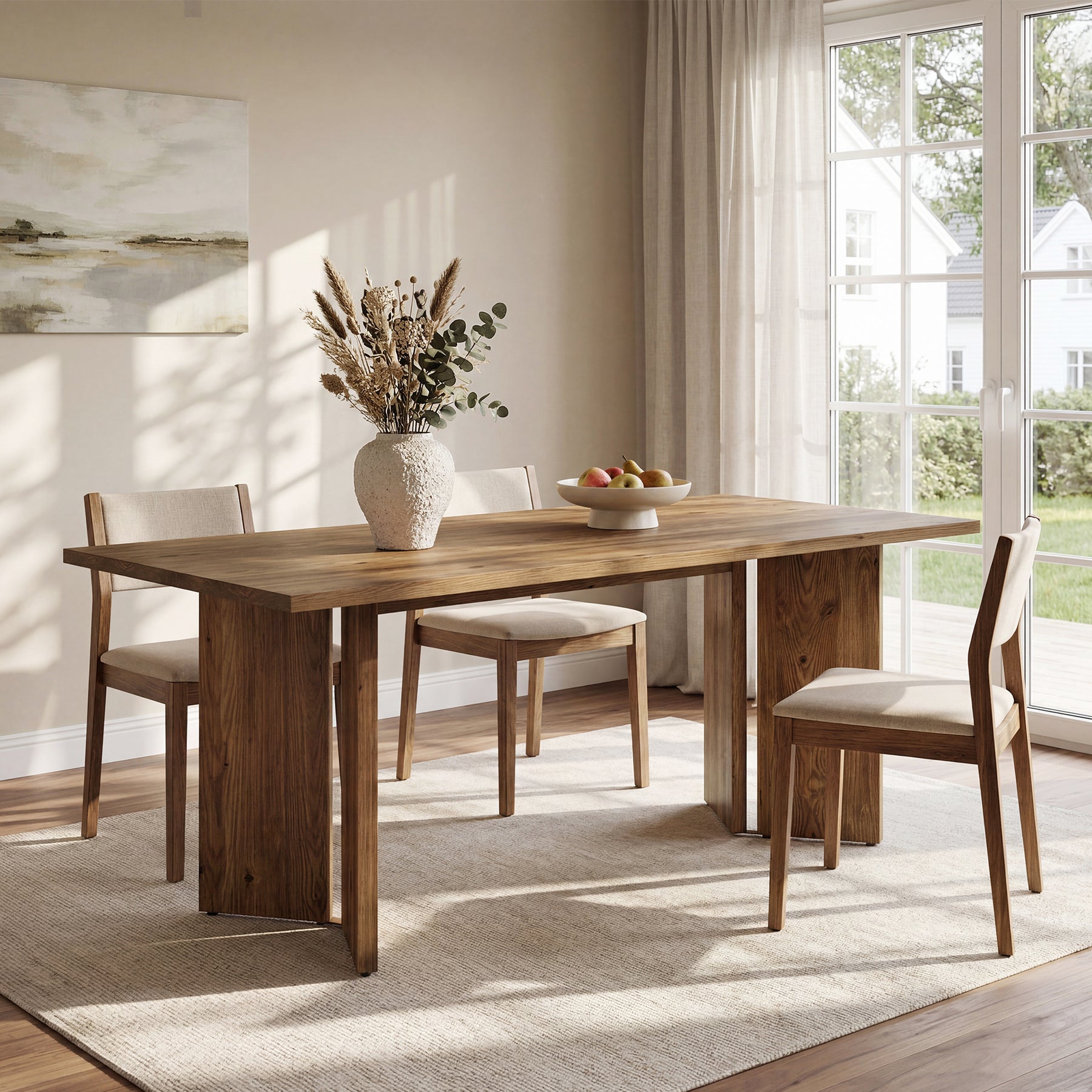 63-Inch Solid Wood Dining Table for 4-6 People with Clamp-Style Legs, Farmhouse Rectangular Kitchen Table