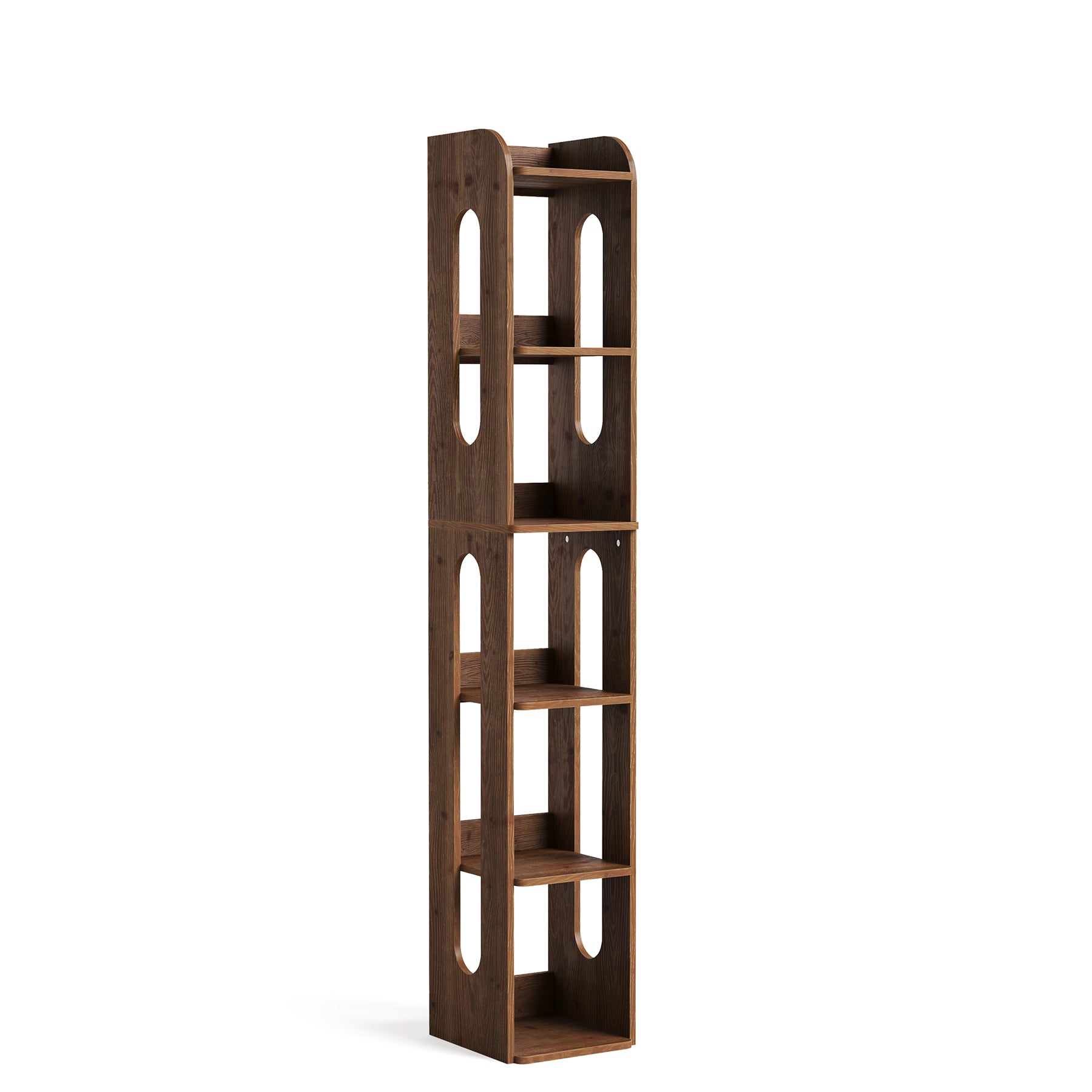 70.87-Inch Solid Wood Bookshelf with 6 Tiers, A Tall Narrow Open Bookcase for Living Room and Home Office