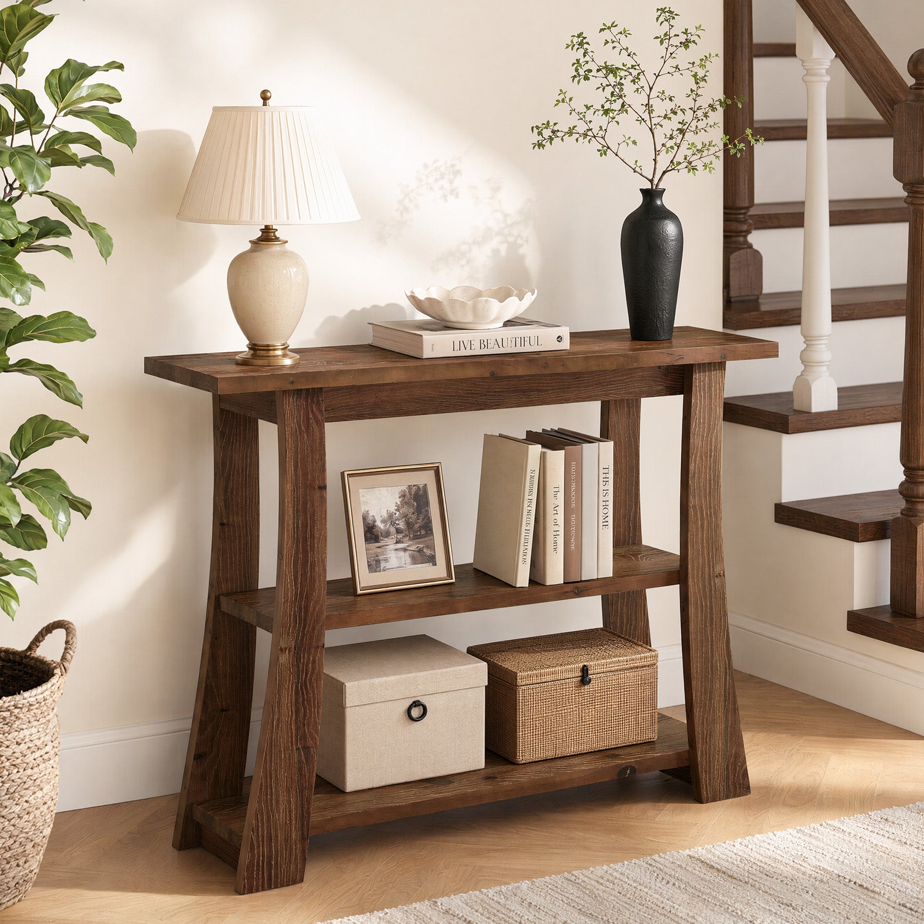 Tribesigns 41.3 Inch Solid Wood Console Table with 3-Tier Storage, Farmhouse Hallway Table