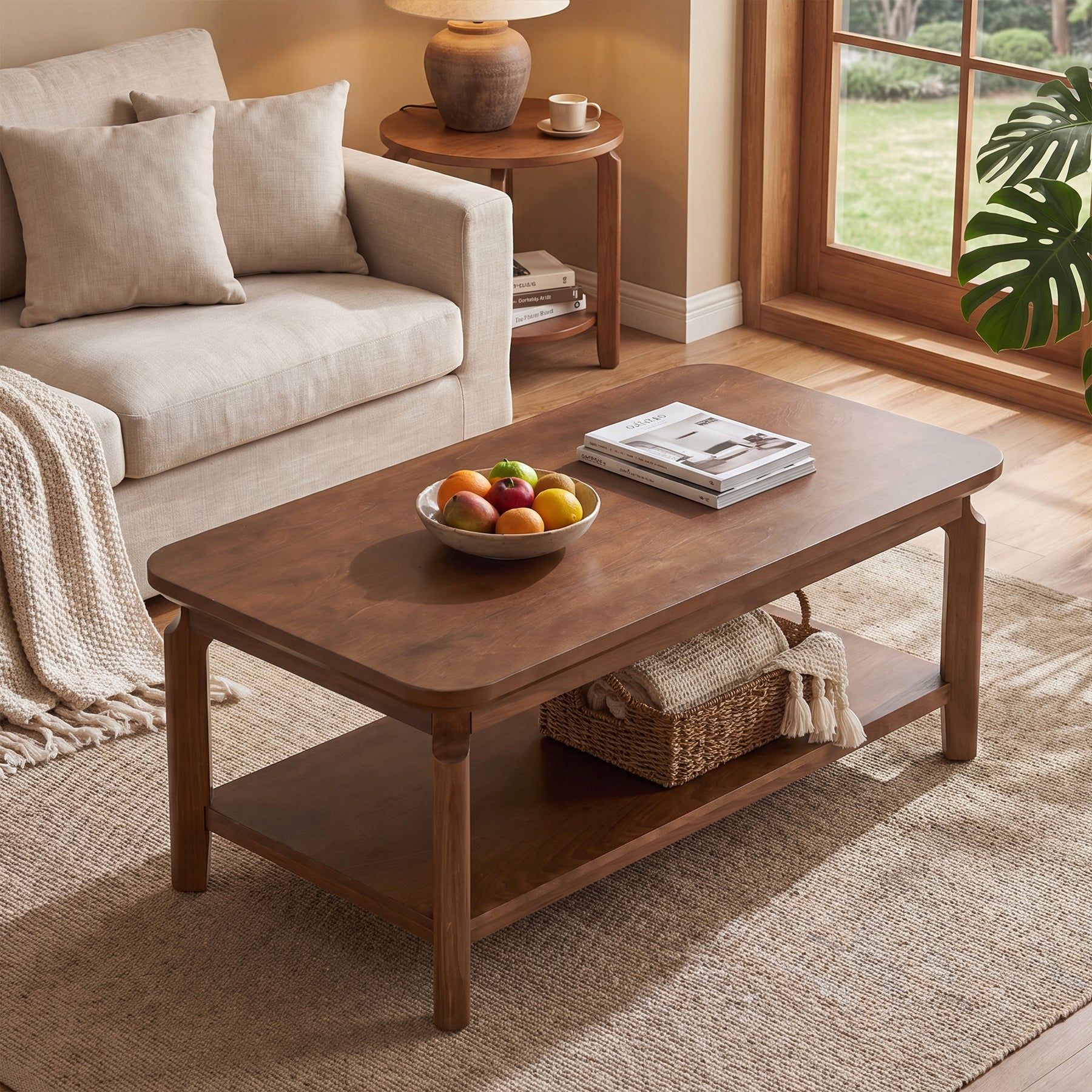 Tribesigns 47-Inch Coffee Table with Open Shelf, Rounded-Corner Center Table for Living Room