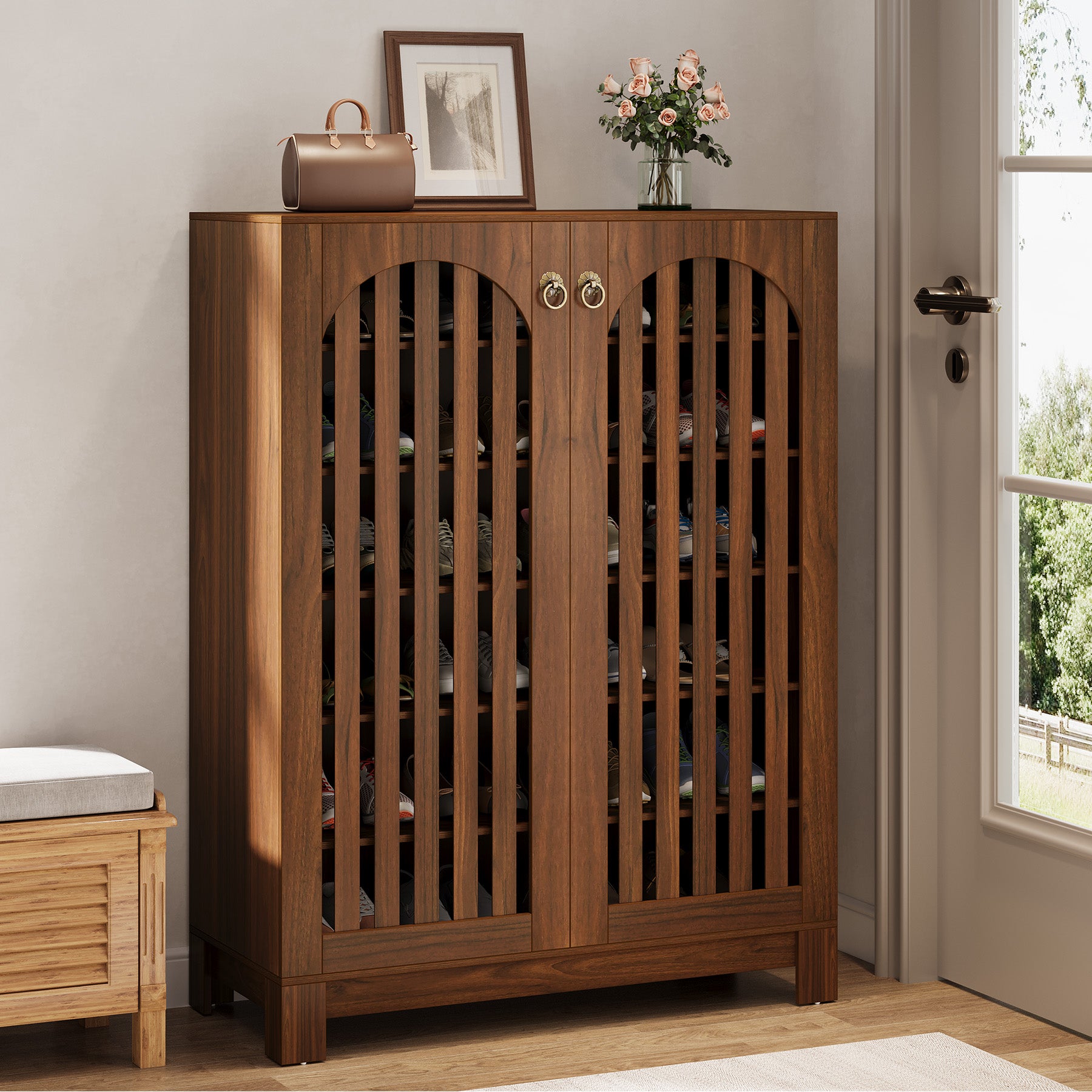 Tribesigns Shoe Cabinet with Airy Doors, 6-Tier Entryway Shoe Storage Rack Organizer with Adjustable Shelves for Living Room