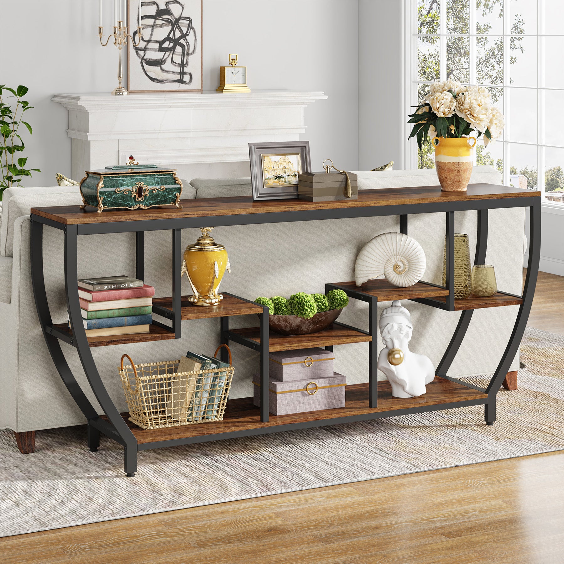 Tribesigns 70.9" Sofa Table with Shelves, Console Table for Living Room