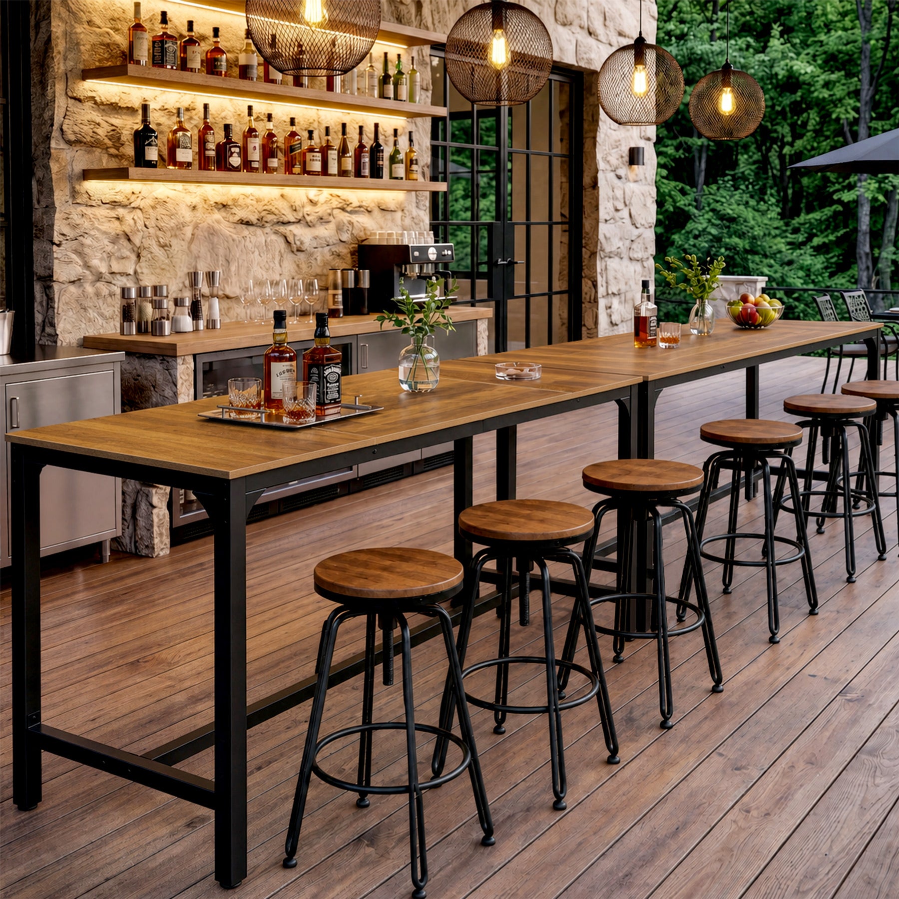 70.9 Inch Industrial Bar Table with Metal Footrest, Counter Height Pub Table for Dining Room and Home Bar