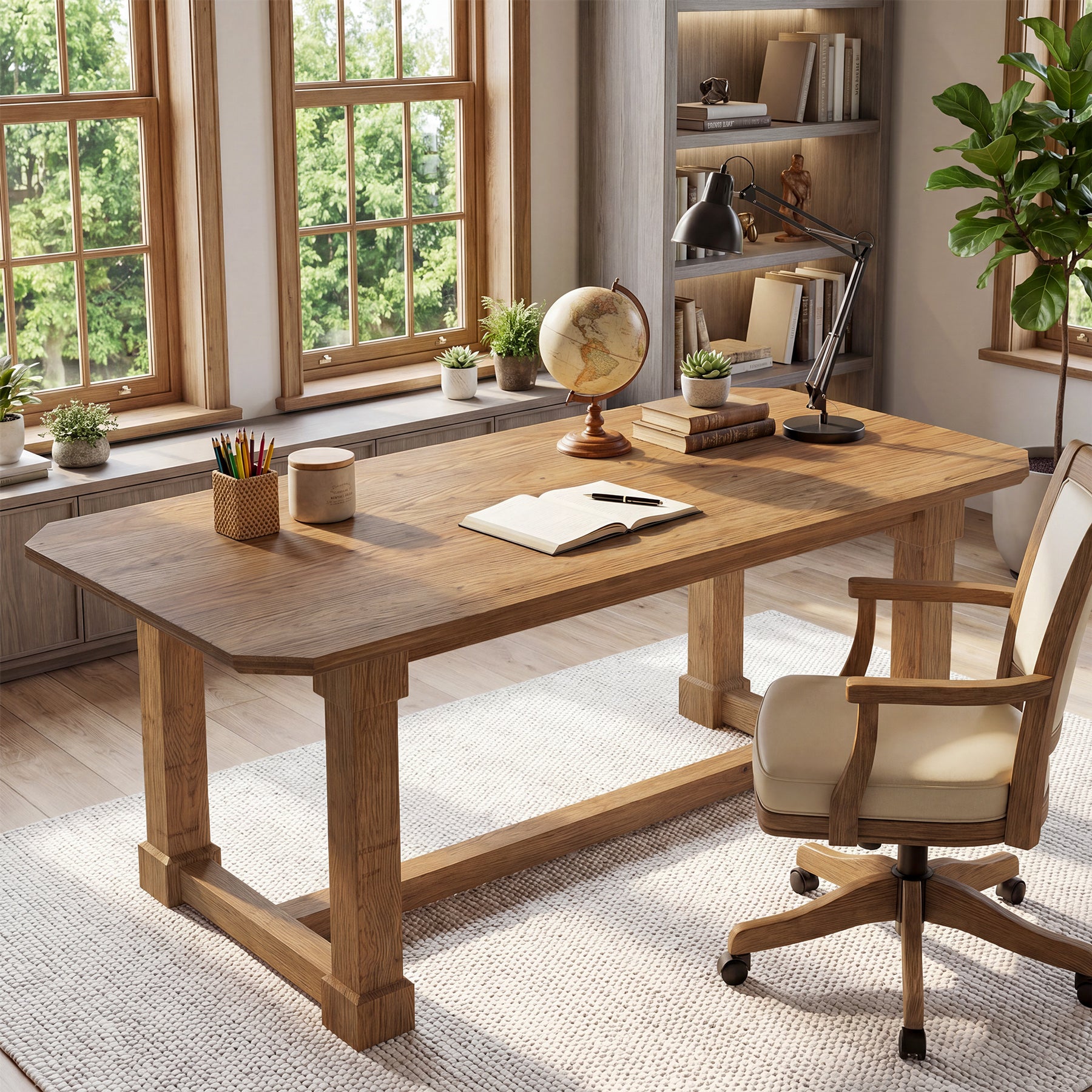 Tribesigns 63-Inch Solid Wood Executive Desk, Large Computer Desk with Heavy Duty Legs