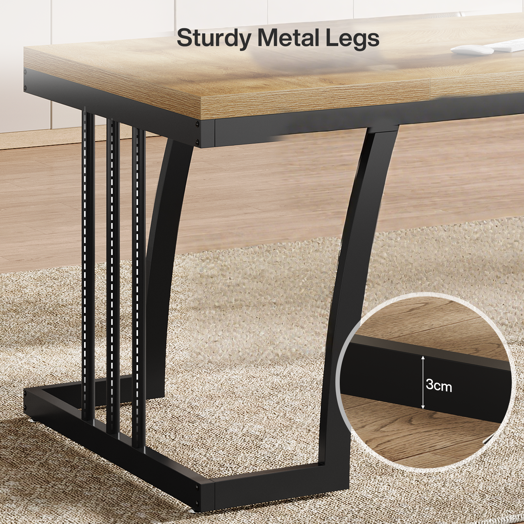 6-Seater Rustic Dining Table, 63" Rectangular Wood Table with Metal Frame for Dining Room