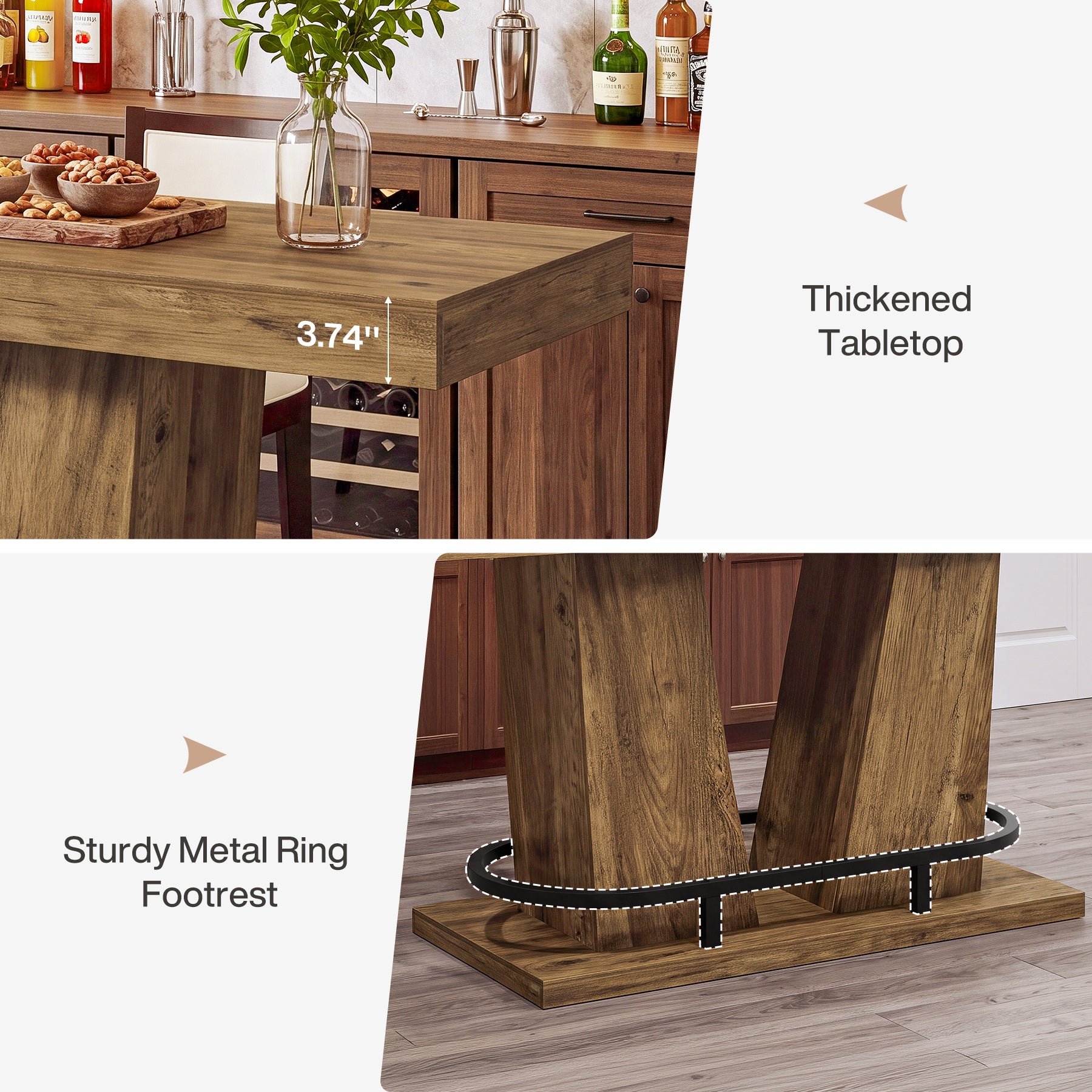Tribesigns 63-Inch Industrial Bar Table for 4-6 with Footrest, Counter Height Pub Table for Kitchen