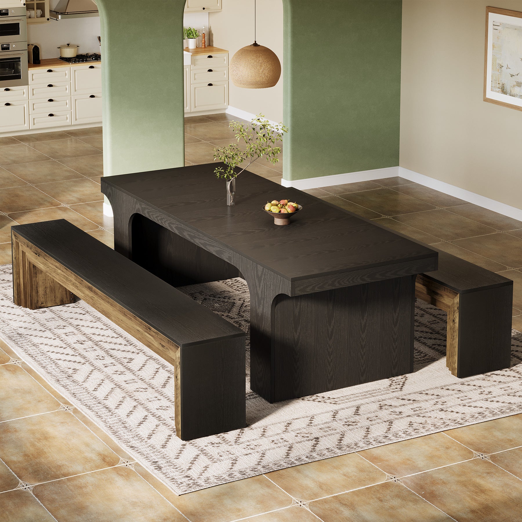 70.9 Inch Extra Long Dining Bench, Farmhouse Wooden Kitchen Bench with 440 lb Capacity for Dining Room