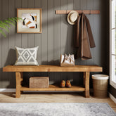 55.1 Inch Solid Wood Hallway Bench with Storage Shelf, Farmhouse Shoe Bench for Entryway 3