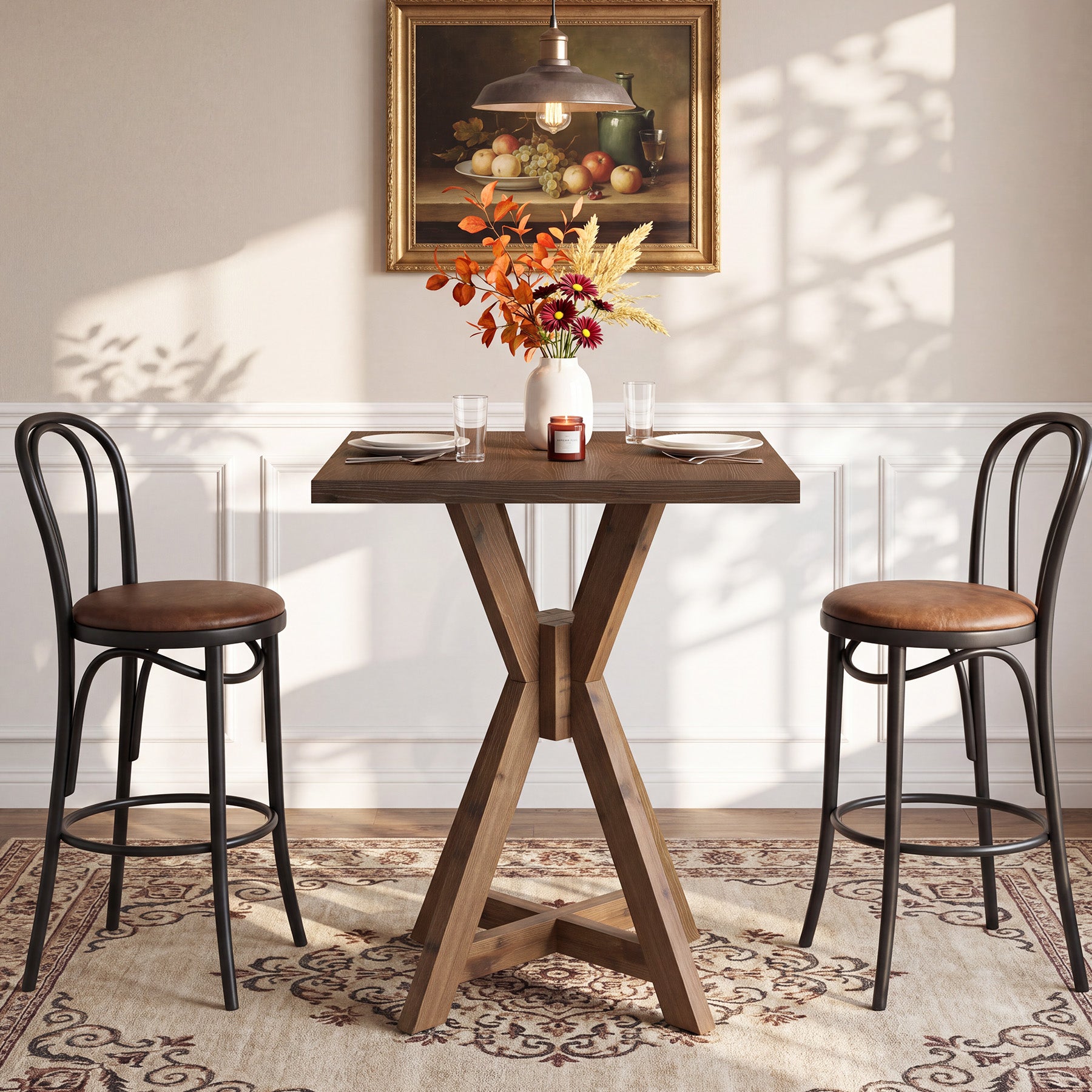 Tribesigns 31.5-Inch Solid Wood Dining Table with X-Frame, Farmhouse Kitchen Table for 2-4