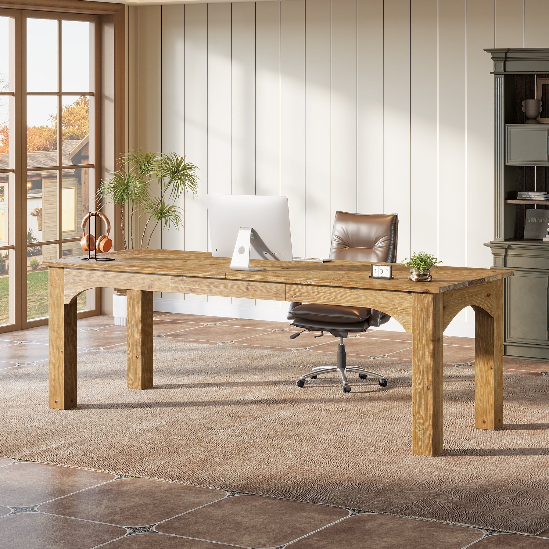78.7-Inch Solid Wood Two Person Desk, Extra Long Double Workstation for Home Office